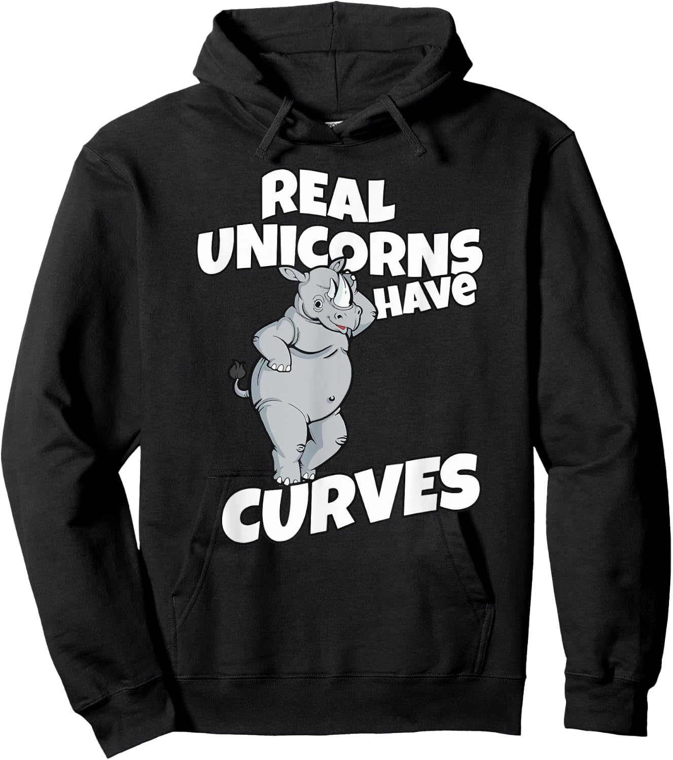 Real Unicorns Have Curves Rhino Gift Hoodie - Hoodie | Black