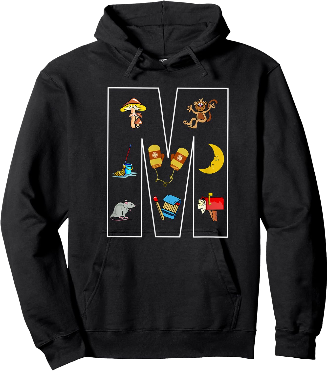 Alphabet Letter M Phonics Objects That Start With M Shirt Hoodie - Hoodie | Black