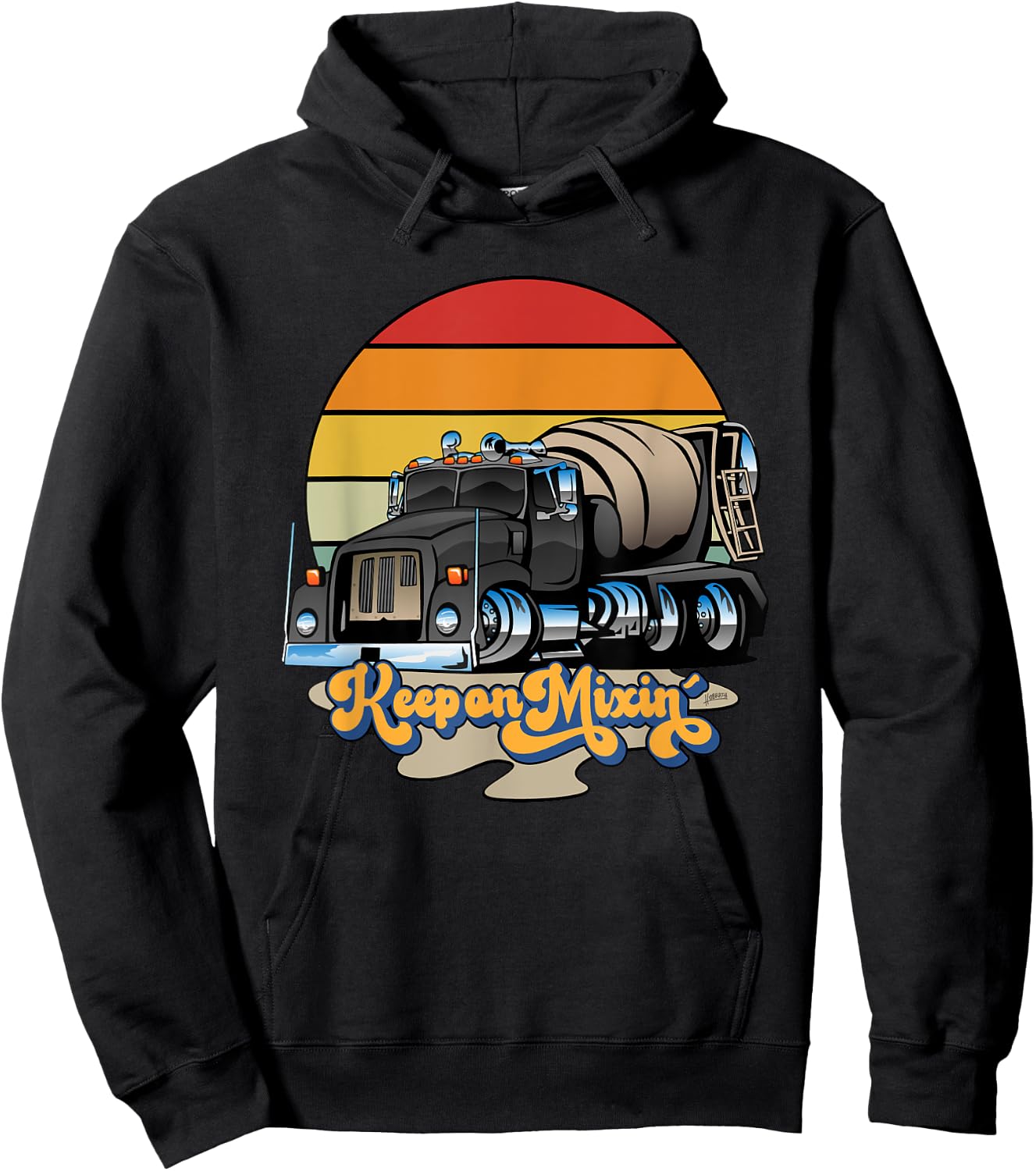 Keep On Mixin' Concrete Cement Mixer Truck Retro Cartoon Art Hoodie - Hoodie | Black