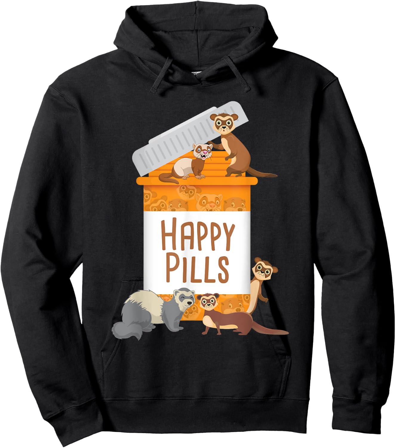 Happy Pills - Ferret Zoo Animal Lover Pet Owner Hoodie - Hoodie | Black