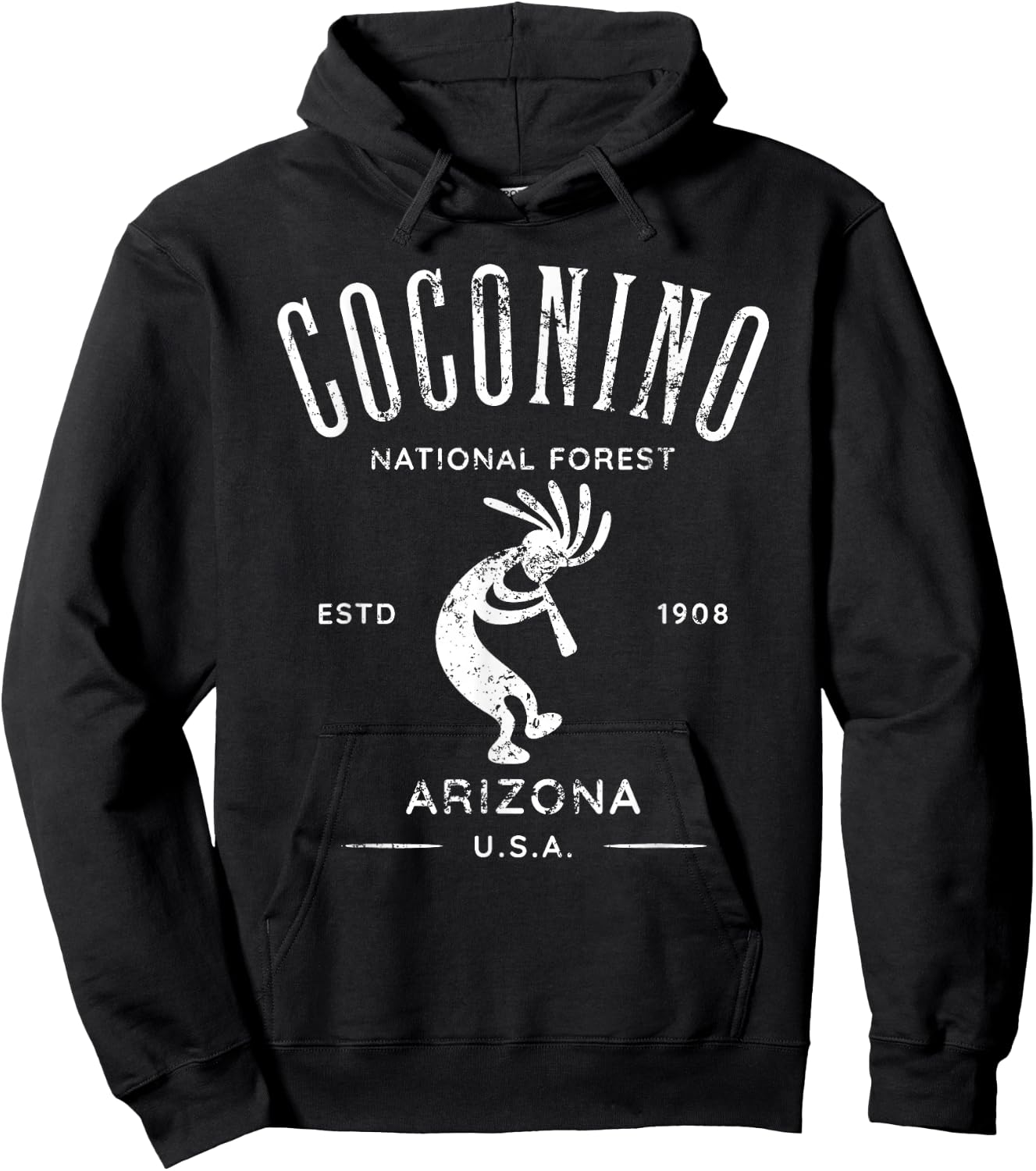 Coconino National Forest Arizona Kokopelli Distressed Design Hoodie - Hoodie | Black