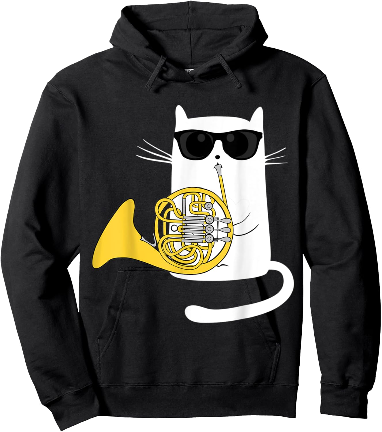 Jazz Cat Playing French Horn - Cool Smooth Hoodie - Hoodie | Black