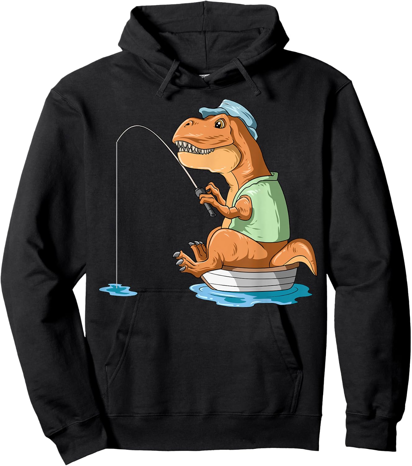 Dinosaur Fishing T-Rex Fisherman Boat Camping Fishing Lovers Hoodie - Hoodie | Black