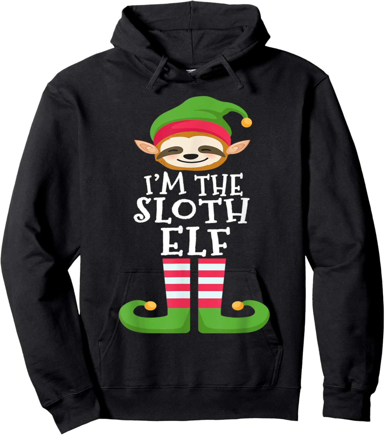 Sloth Elf Animal Lover's Family Matching Christmas Pajama Hoodie - Hoodie | Black