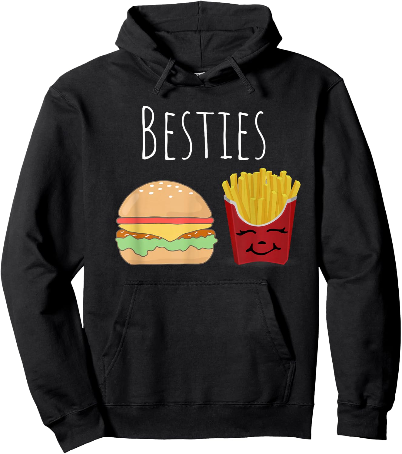 Cheeseburger and Fries Best Friends Besties Fun Hoodie - Hoodie | Black