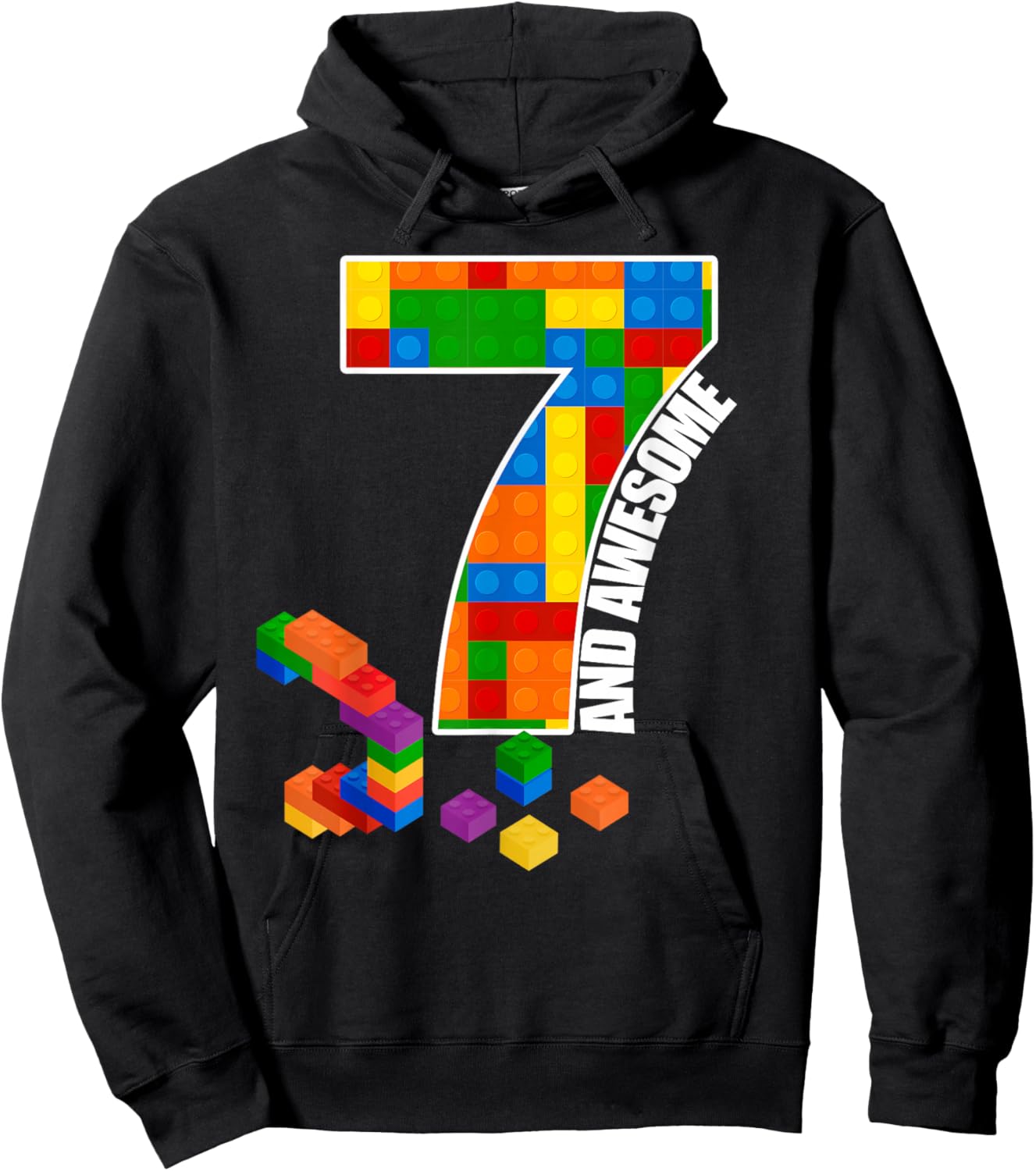 Building Blocks Bricks 7 Years Old Awesome Birthday Boy Hoodie - Hoodie | Black
