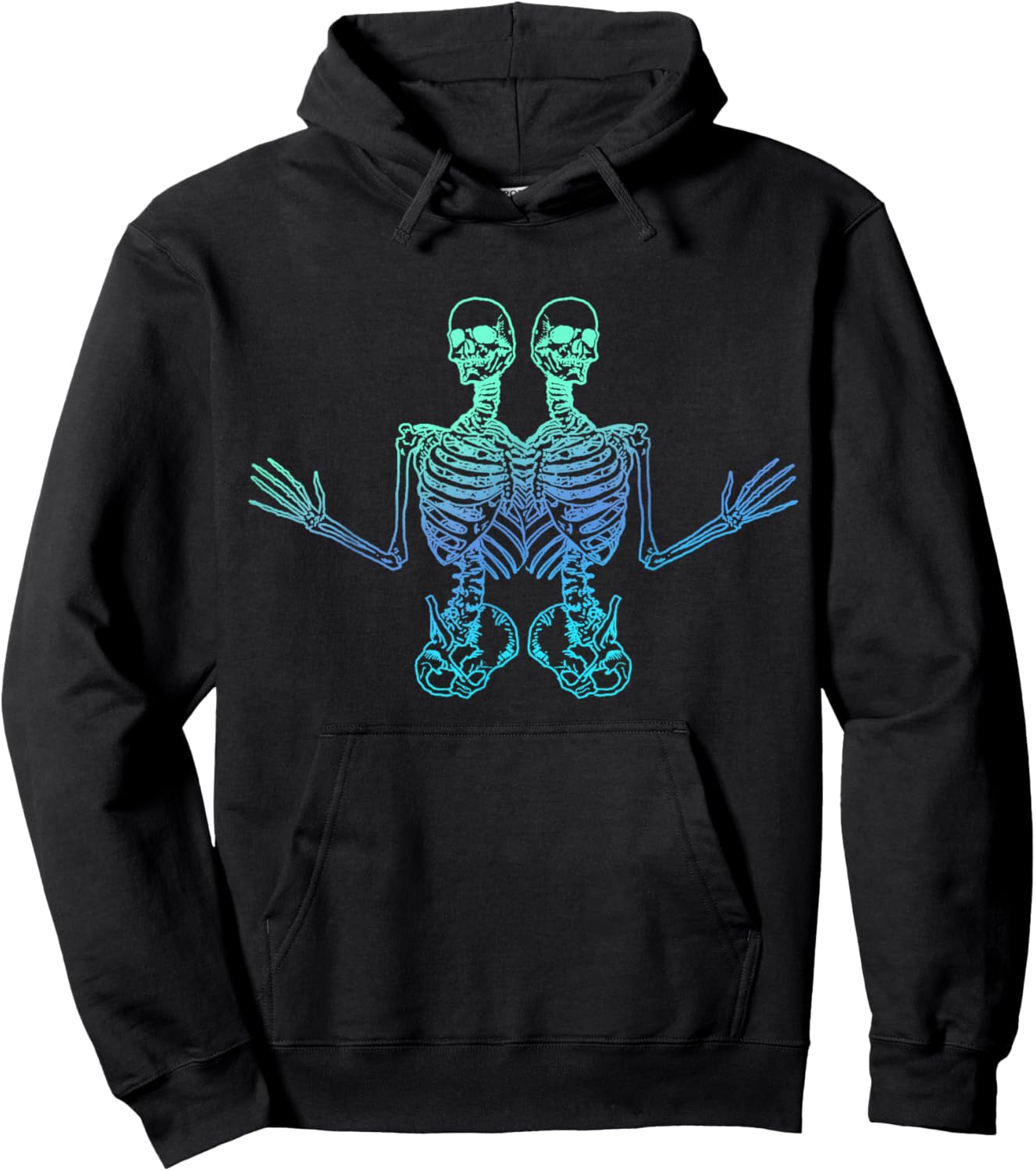 Conjoined Skeletons - Siamese Skater Goth Cool Punk Twin Fun Hoodie - Hoodie | Black