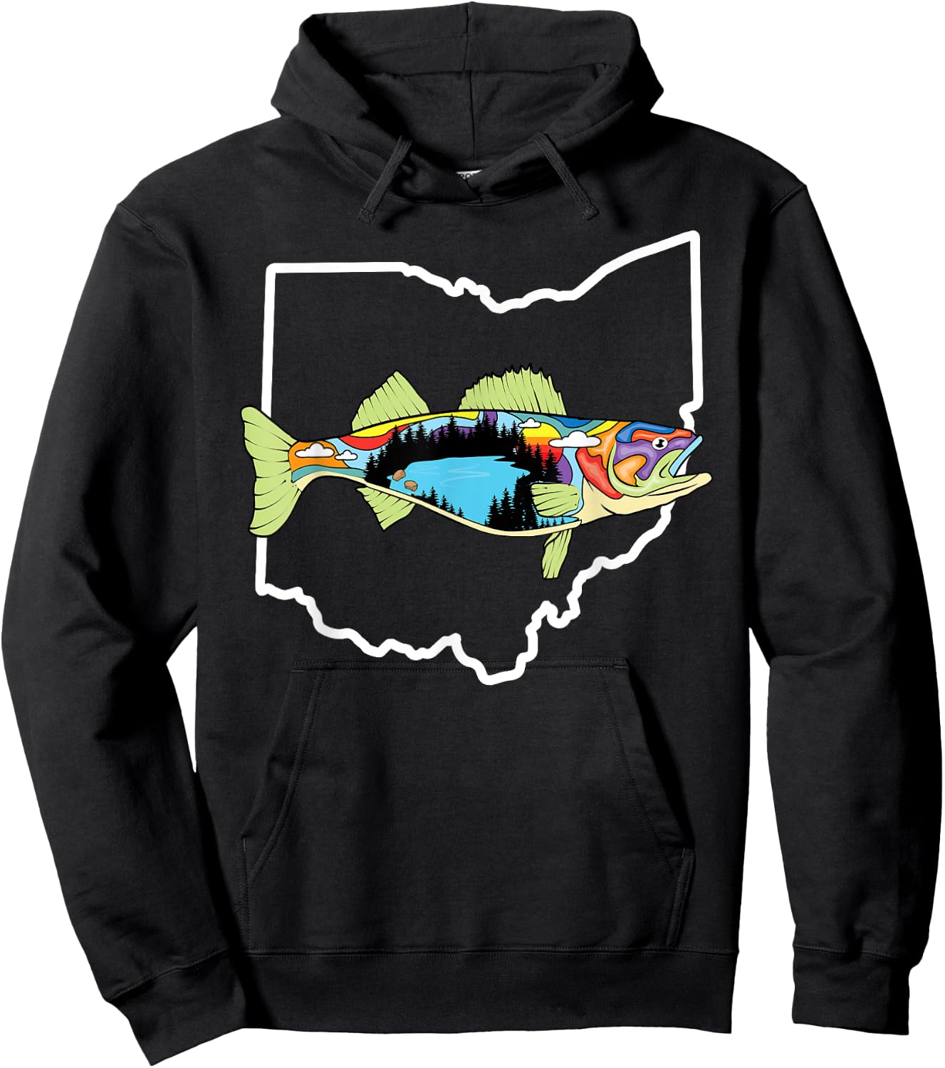 Ohio Map Walleye Fishing Freshwater Fisherman Walleye Fish Hoodie - Hoodie | Black