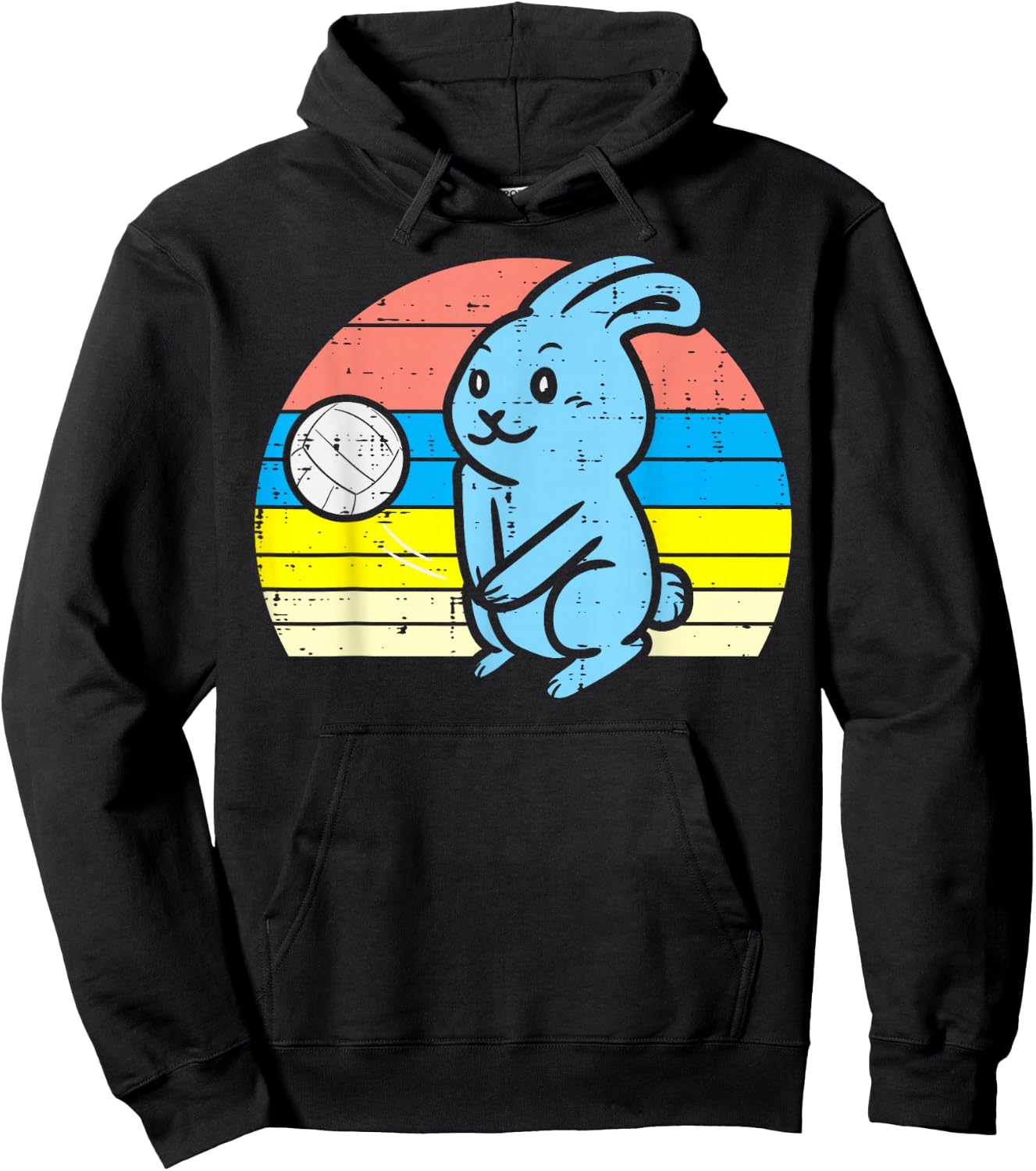 Easter Bunny Playing Volleyball Retro Sports Men Women Kids Hoodie - Hoodie | Black