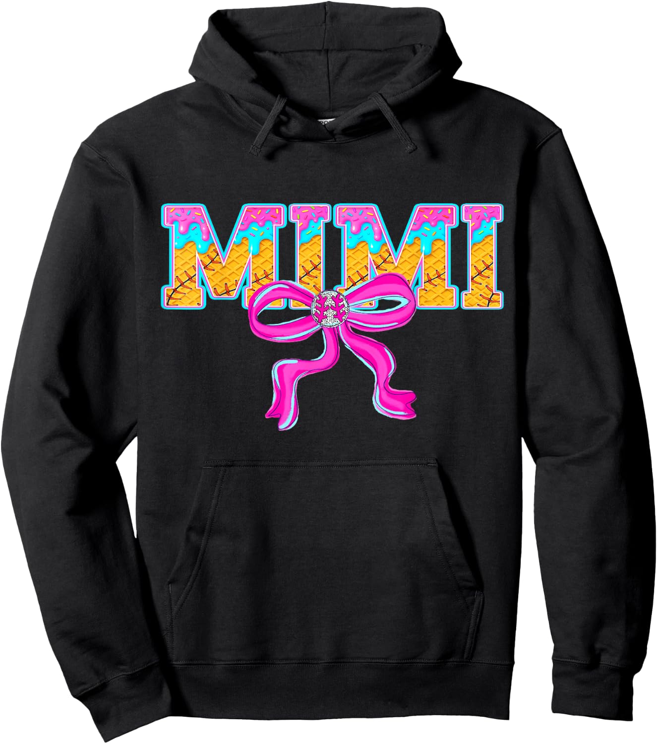 Baseball Mimi Ice Cream Drip Game Day Family Matching Hoodie - Hoodie | Black