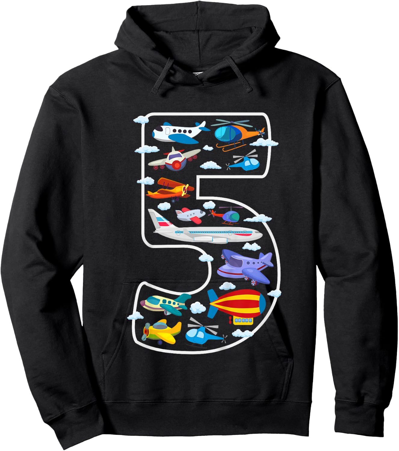Kids Its My 5th Birthday Boys 5 Airplanes Helicopters 5 Years Old Hoodie - Hoodie | Black