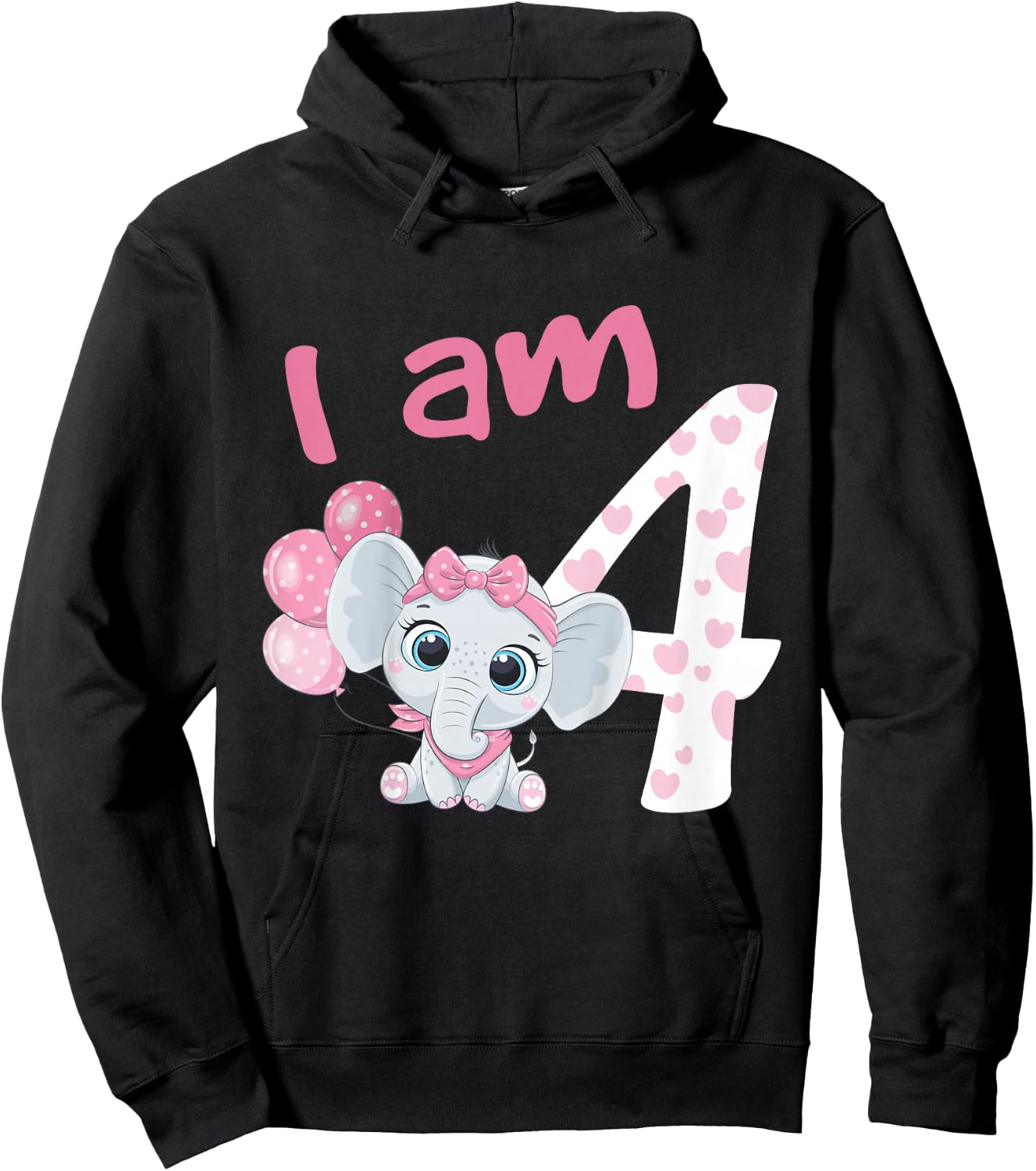 4th Birthday Shirt Girls Elephant Girl Birthday 4 Years Old Hoodie - Hoodie | Black