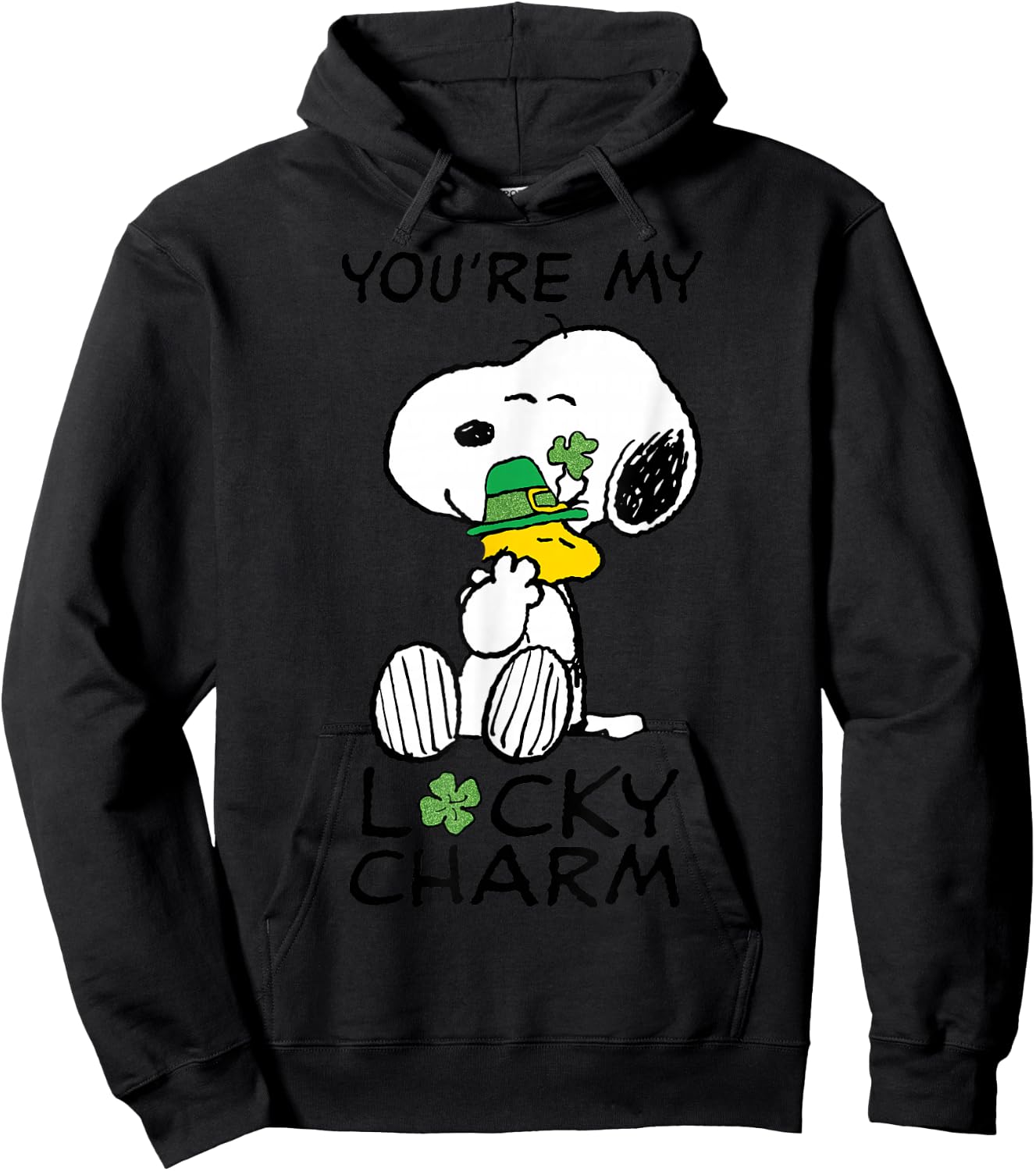 Peanuts St. Patrick's Snoopy Lucky Charm Clover Hoodie - Hoodie | Black