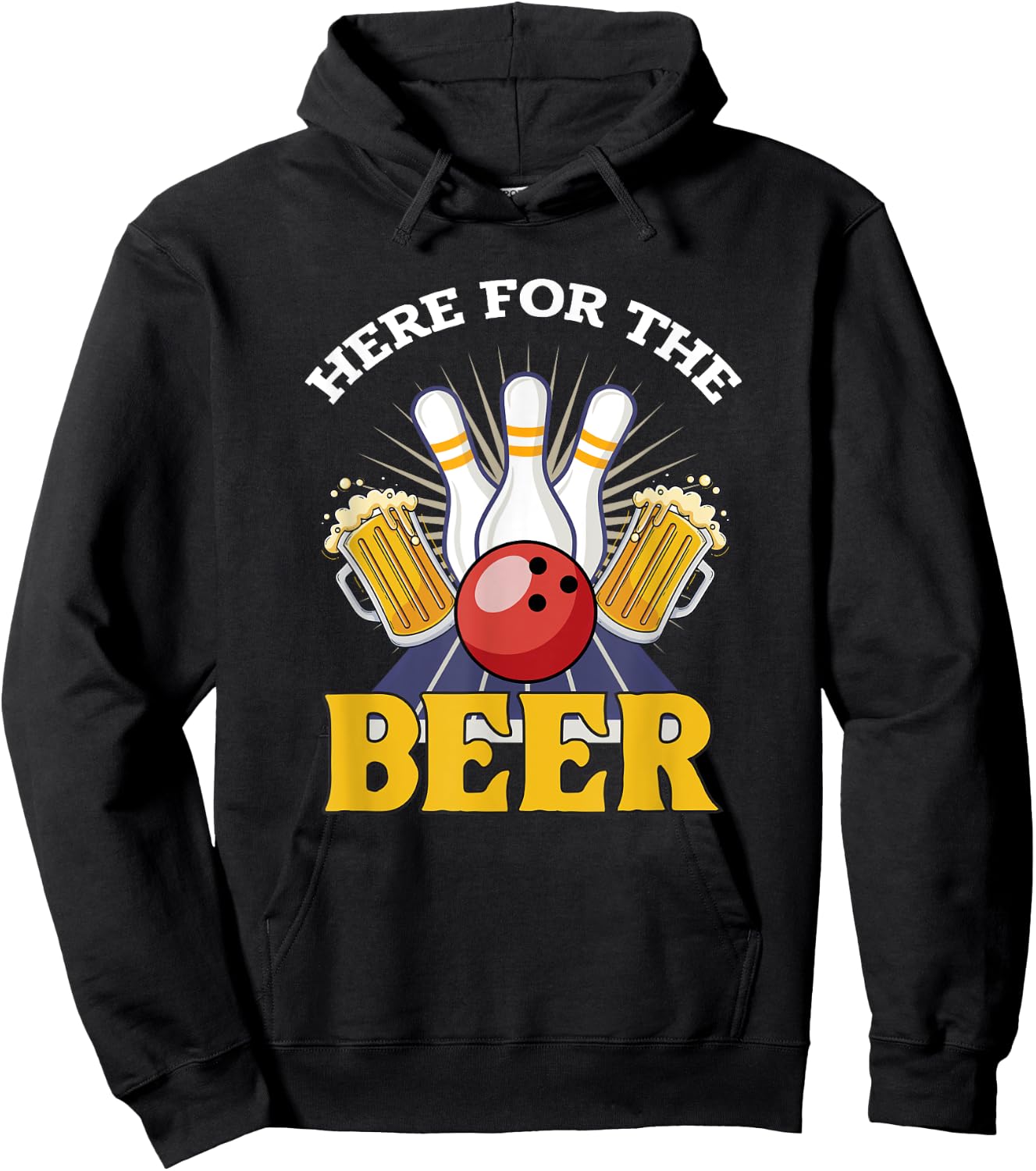 Here For The Beer Drinking Bowling Hoodie - Hoodie | Black