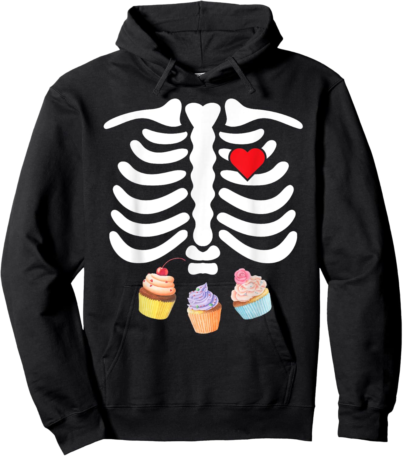 Halloween Skeleton Junk Food Belly Cupcakes Hoodie - Hoodie | Black