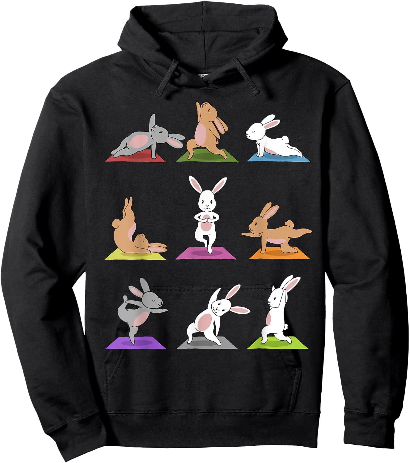 Bunny Yoga Funny Rabbits In Yoga Poses On Meditation Mats Hoodie - Hoodie | Black