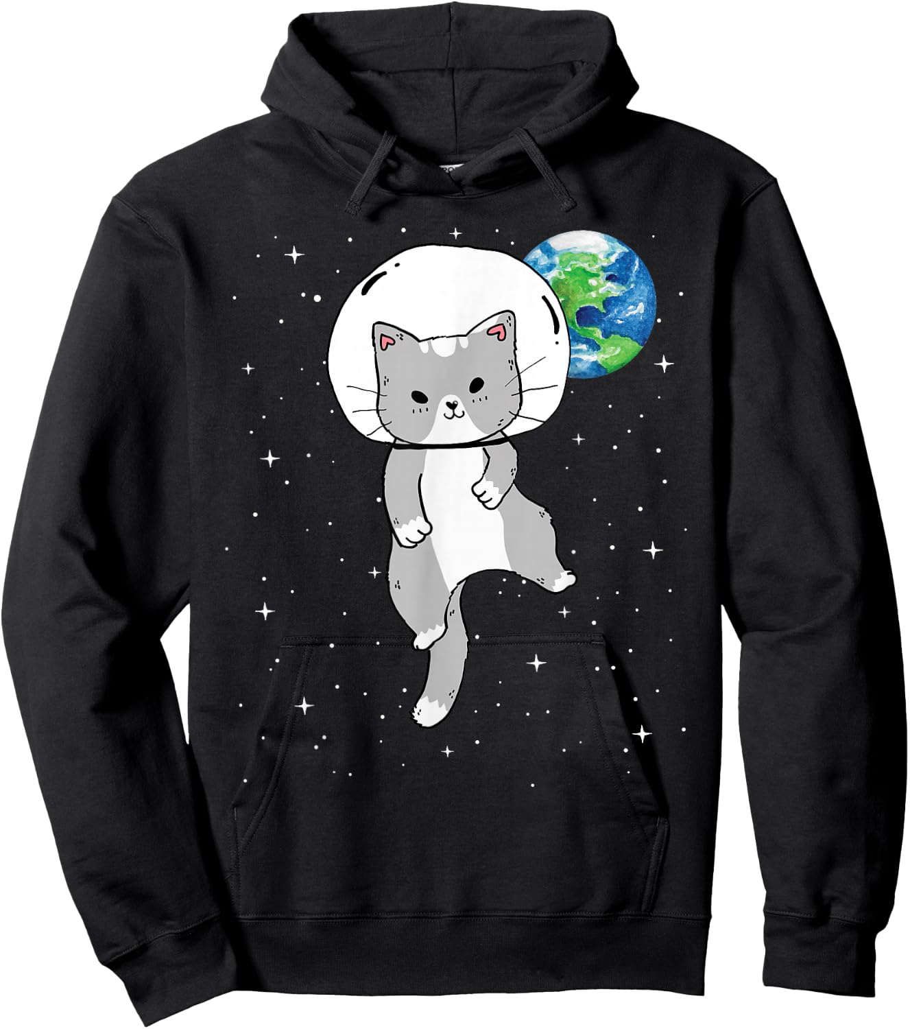 Funny Cute Cat in Space Catstronaut Milky Way Galaxy Earth Women Kids Hoodie - Hoodie | Black