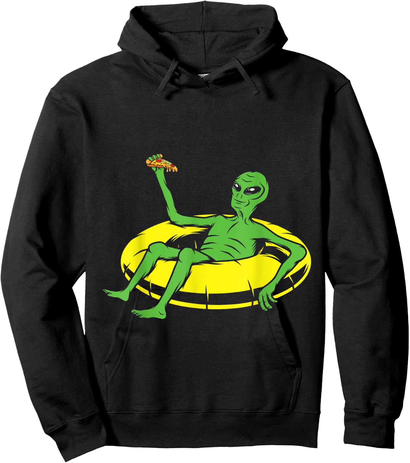 Funny Alien Eating Pizza In Swimming Pool Hoodie - Hoodie | Black
