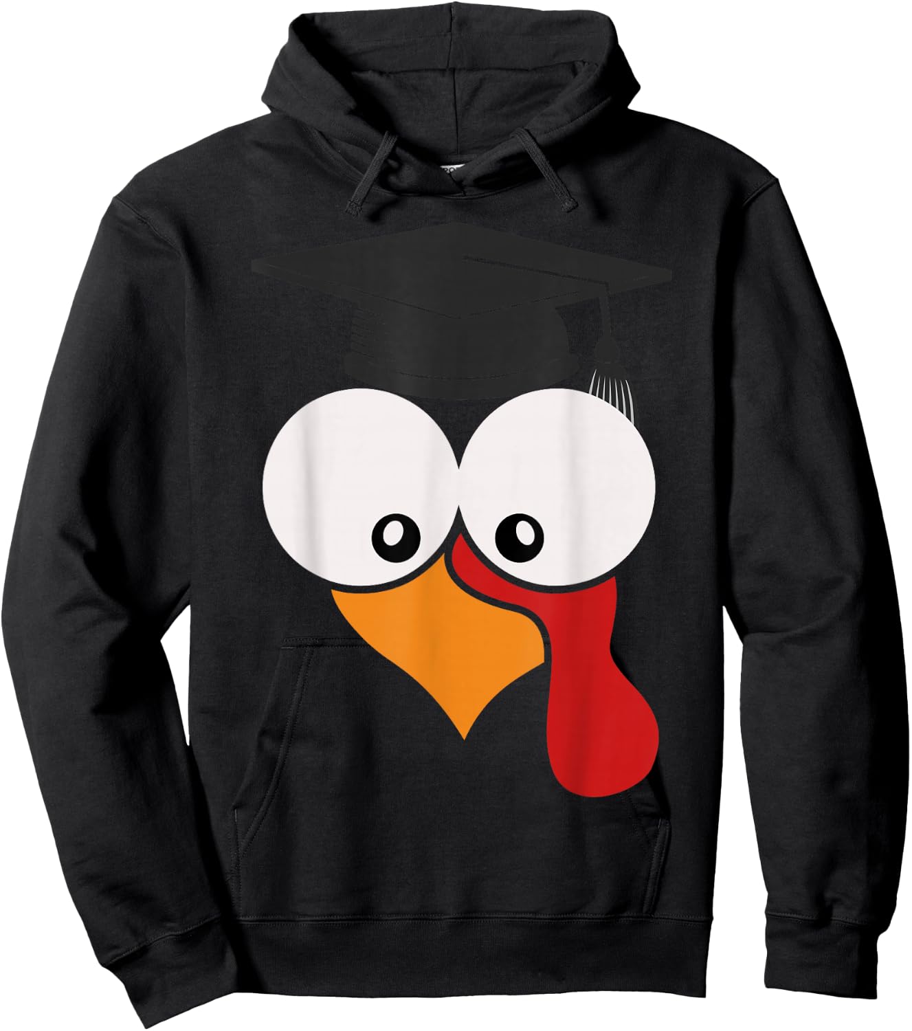 Funny Turkey Face With Academic Hat Thanksgiving Graduation Hoodie - Hoodie | Black