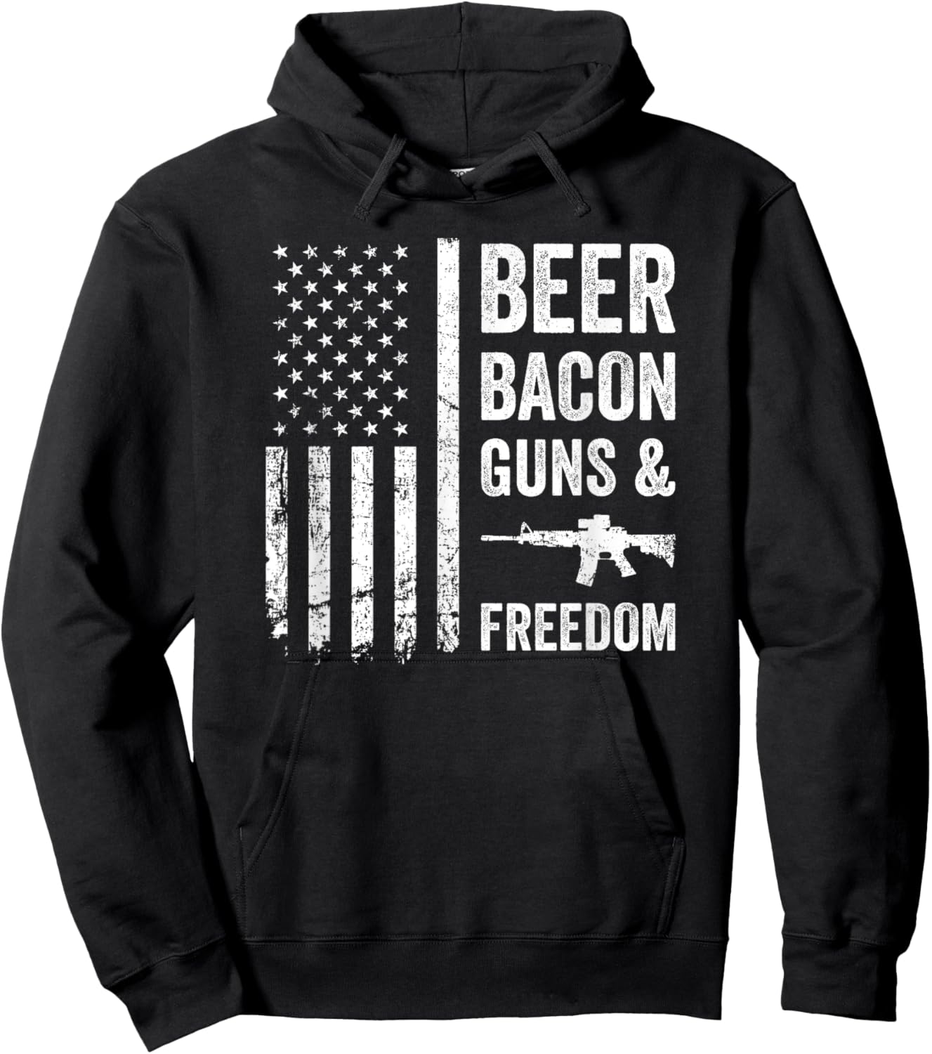 BEER BACON GUNS & FREEDOM - USA BBQ American Flag Drinking Hoodie - Hoodie | Black