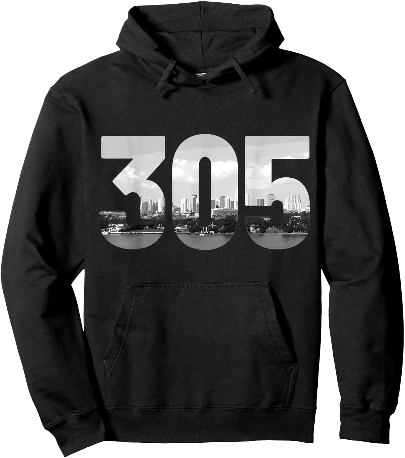 Miami 305 Area Code Skyline Florida Vintage Hoodie - Hoodie | Black