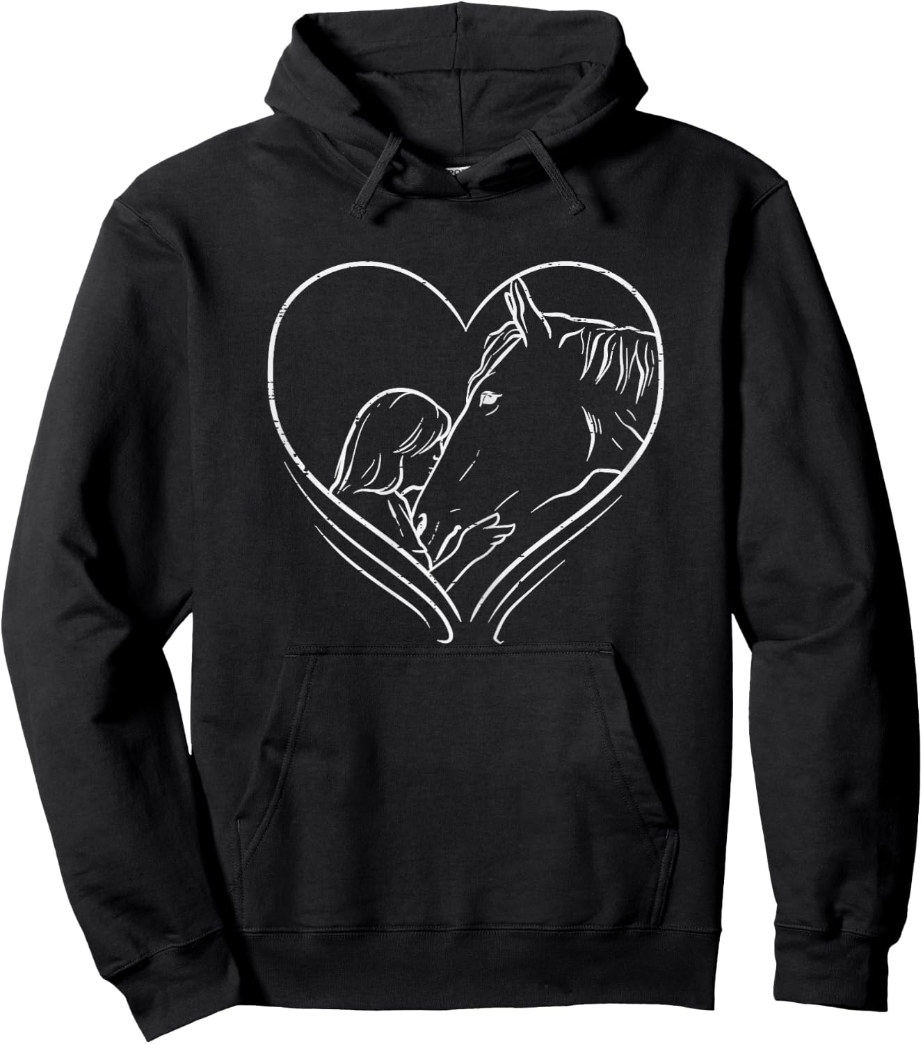Heart Girl Kissing Horse Riding Rider Equestrian Girls Women Hoodie - Hoodie | Black