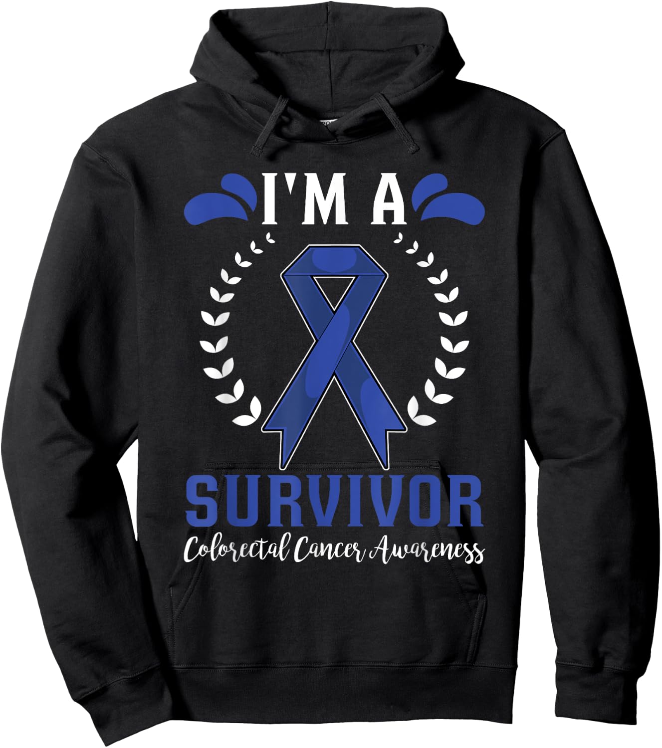 Dark Blue Ribbon Im A Survivor Colorectal Cancer Awareness Hoodie - Hoodie | Black