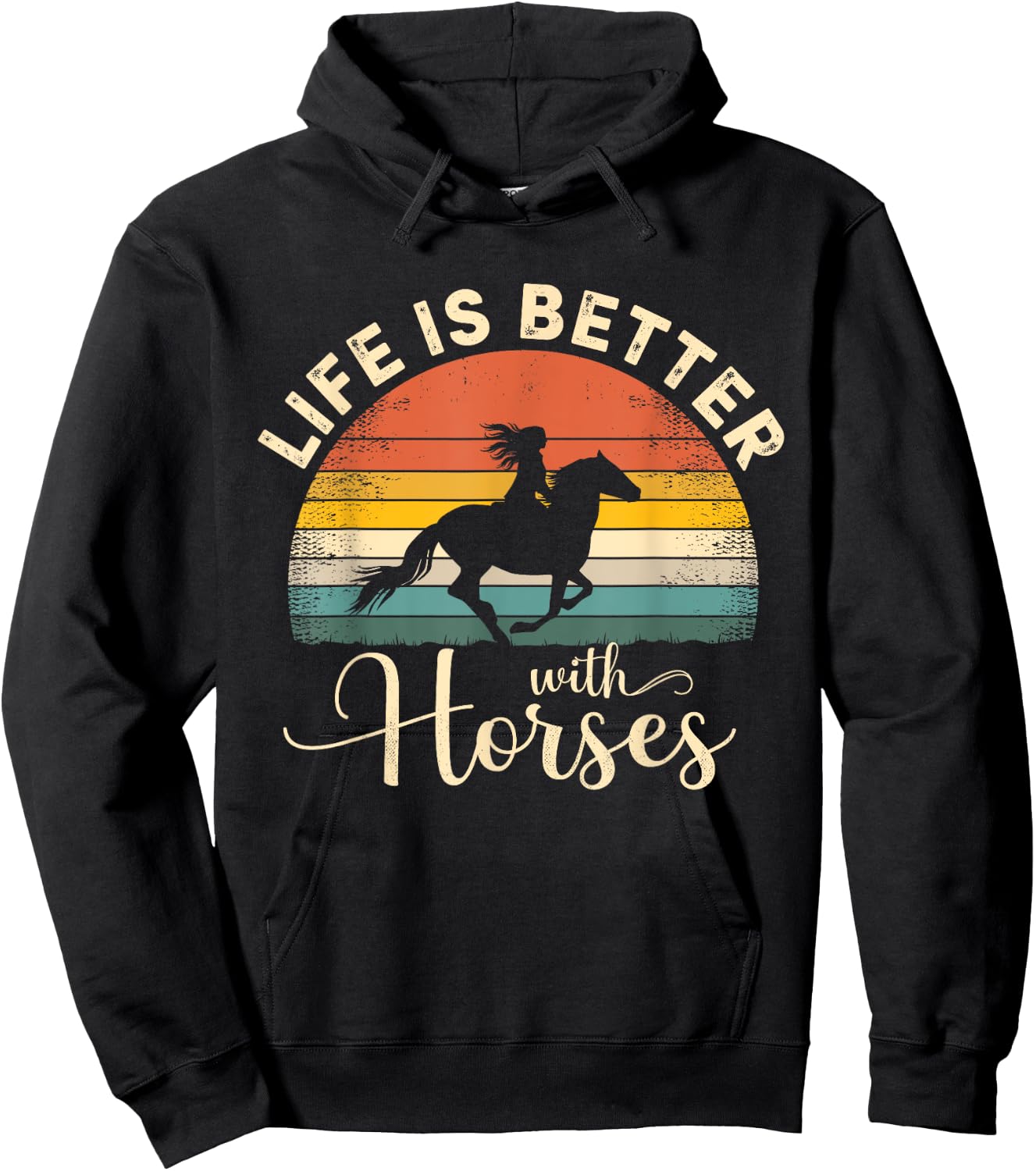 Girl Horse Riding Vintage Life Is Better With Horses Hoodie - Hoodie | Black