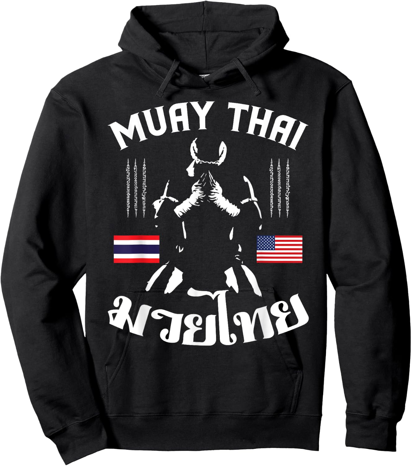Thailand American Flag Muay Thai Thai Boxing Women Girls Kids Men Hoodie - Hoodie | Black