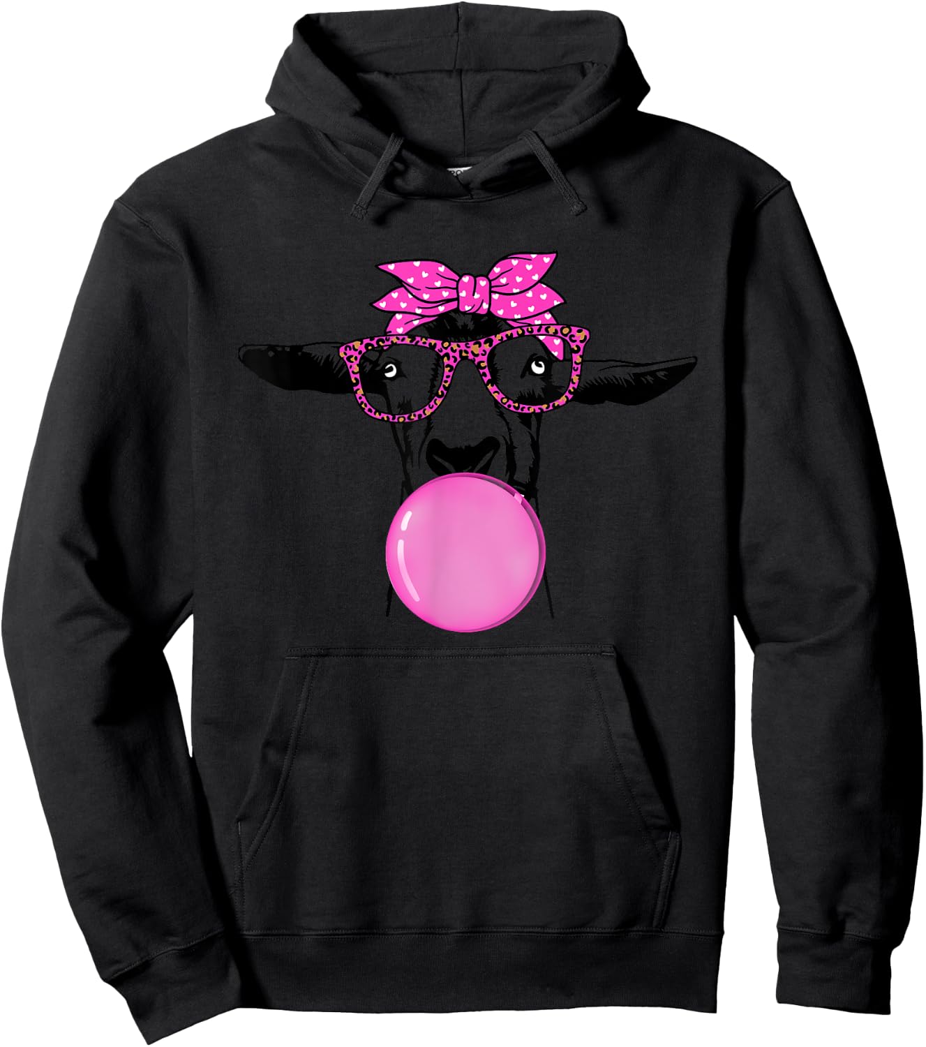 Funny Goat with Bubble Gum Bandana Glasses Hoodie - Hoodie | Black