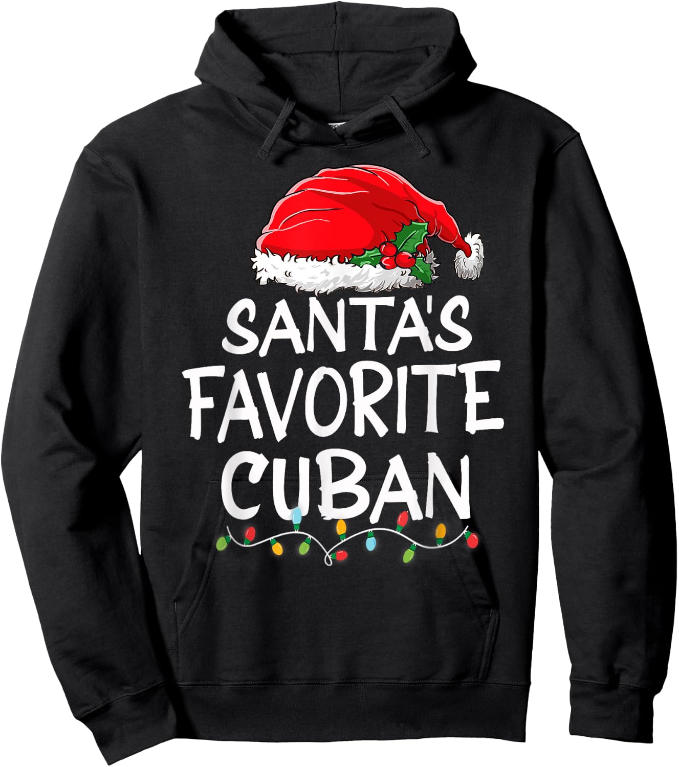 Santa's Favorite Cuban Christmas Santa Claus tree lights Hoodie - Hoodie | Black