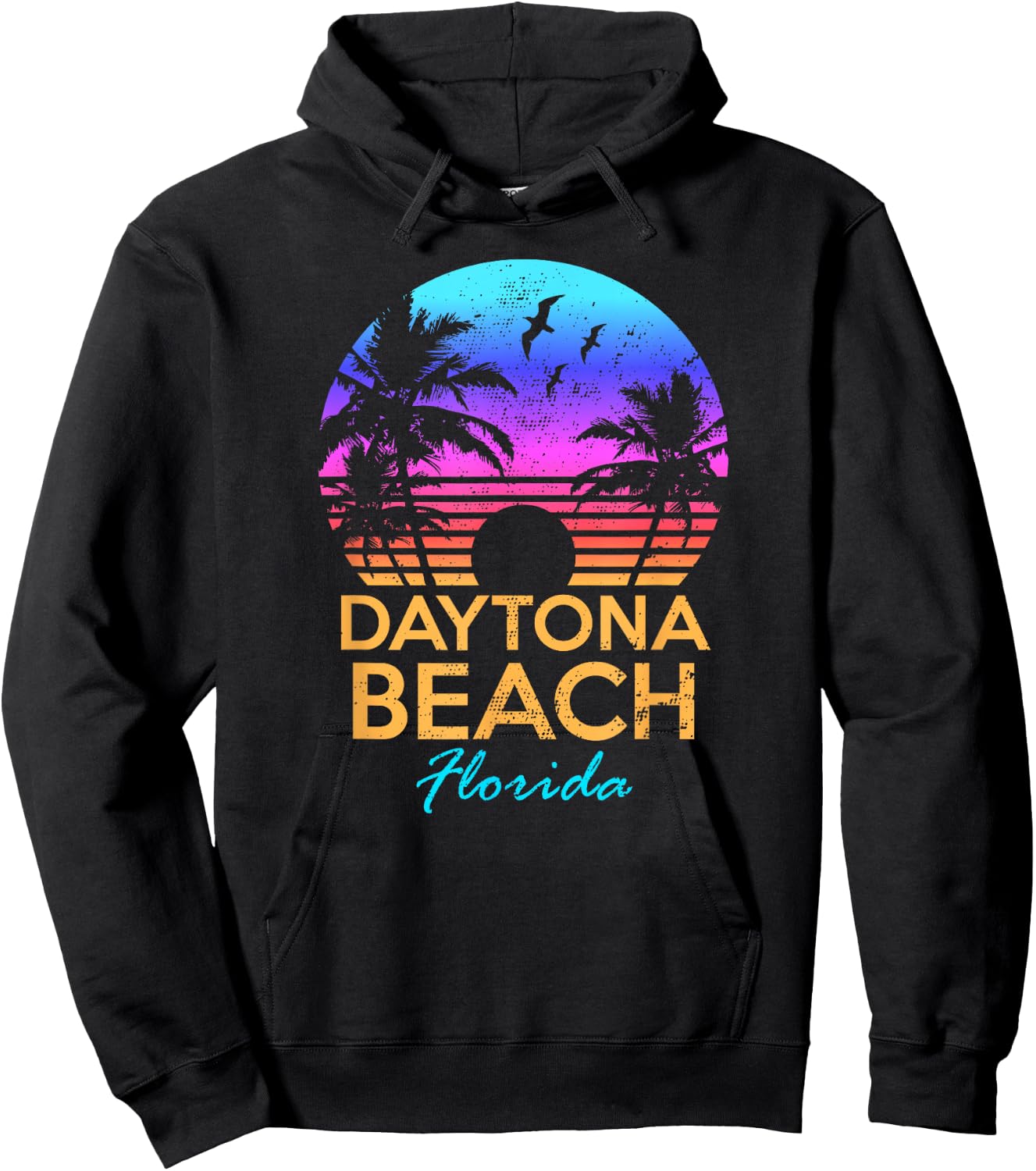 DAYTONA BEACH FLORIDA Vintage Sunset Summer Vibe Graphic Women Girls Kids Hoodie - Hoodie | Black