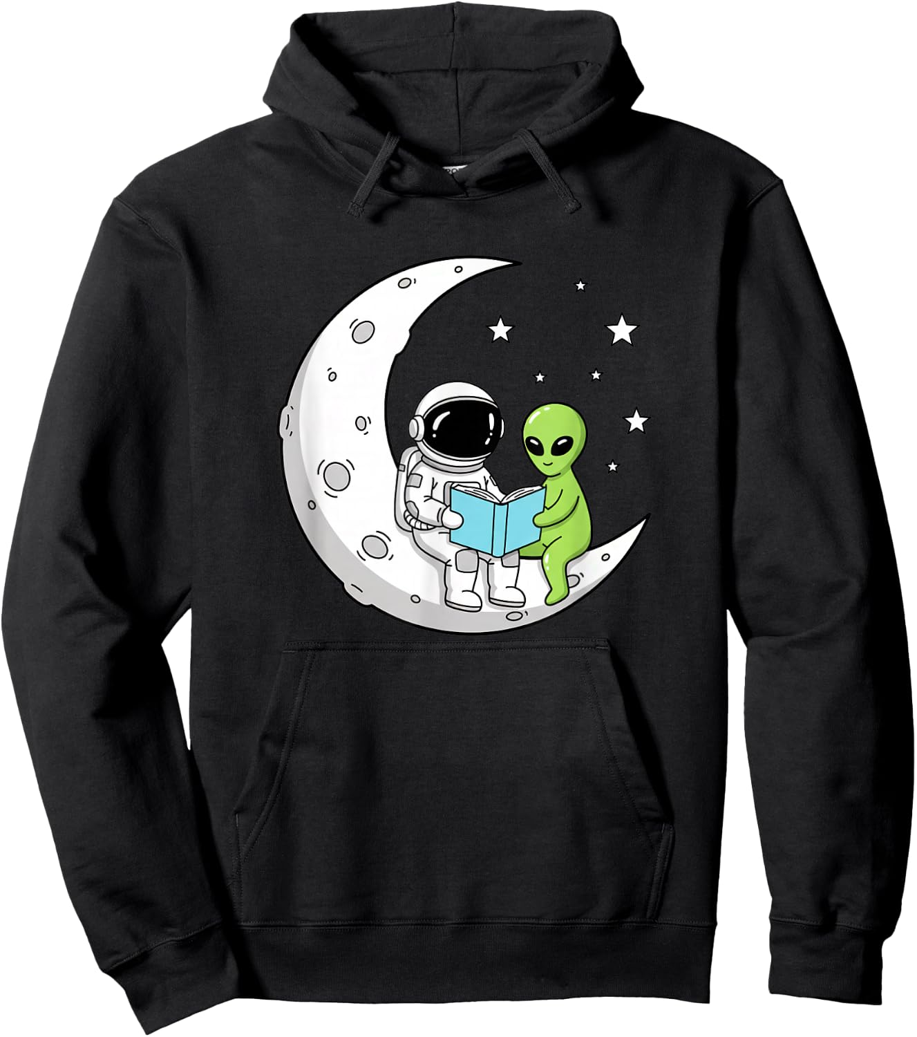 Astronaut and Alien Reading On Moon Space Book Lover Sci Fi Hoodie - Hoodie | Black