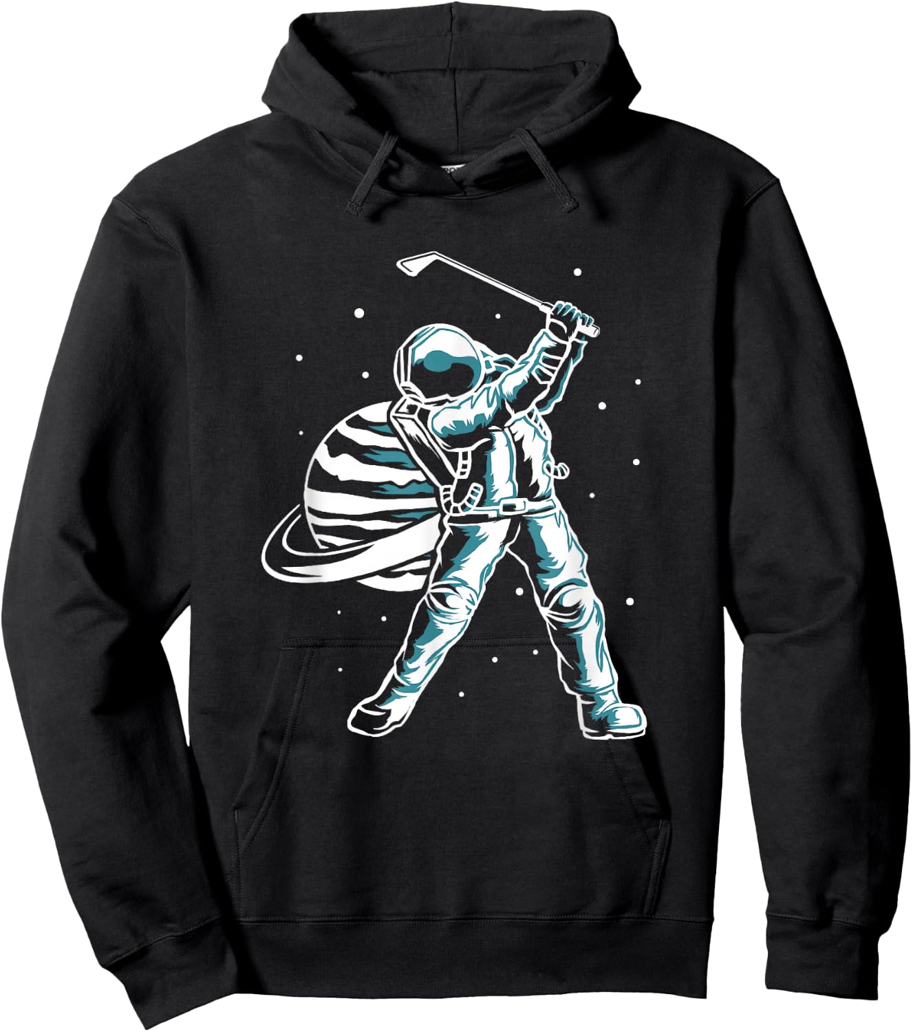 Astronaut In Space with Golf Club Funny Golf Player Hoodie - Hoodie | Black