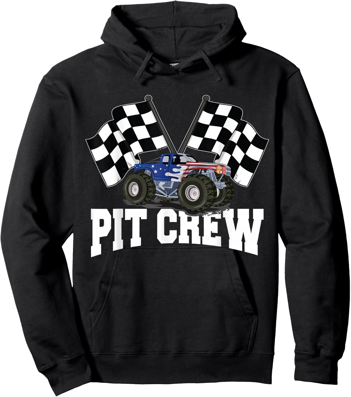 Pit Crew USA Monster Truck Racing Party And Checked Flag Hoodie - Hoodie | Black