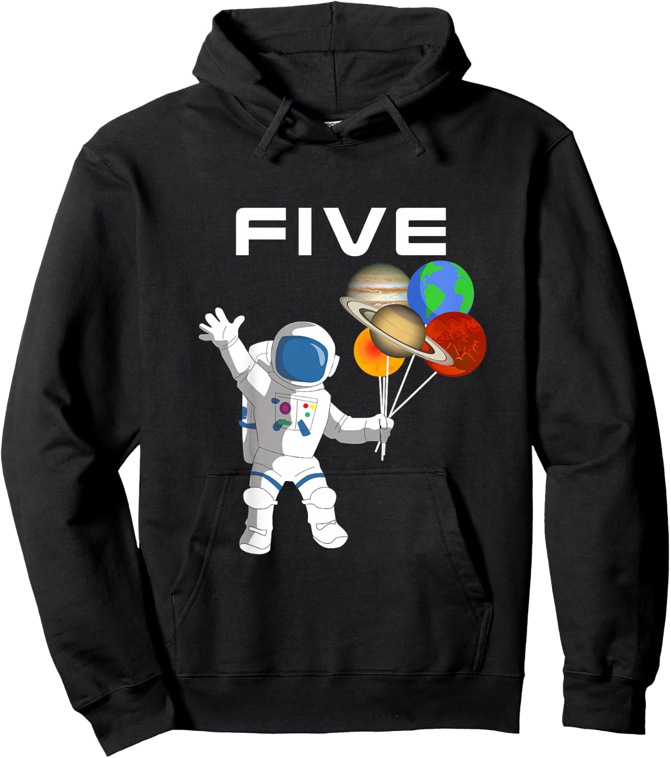 Kids 5 Year Old Outer Space Birthday Party 5th Birthday Shirt B Hoodie - Hoodie | Black