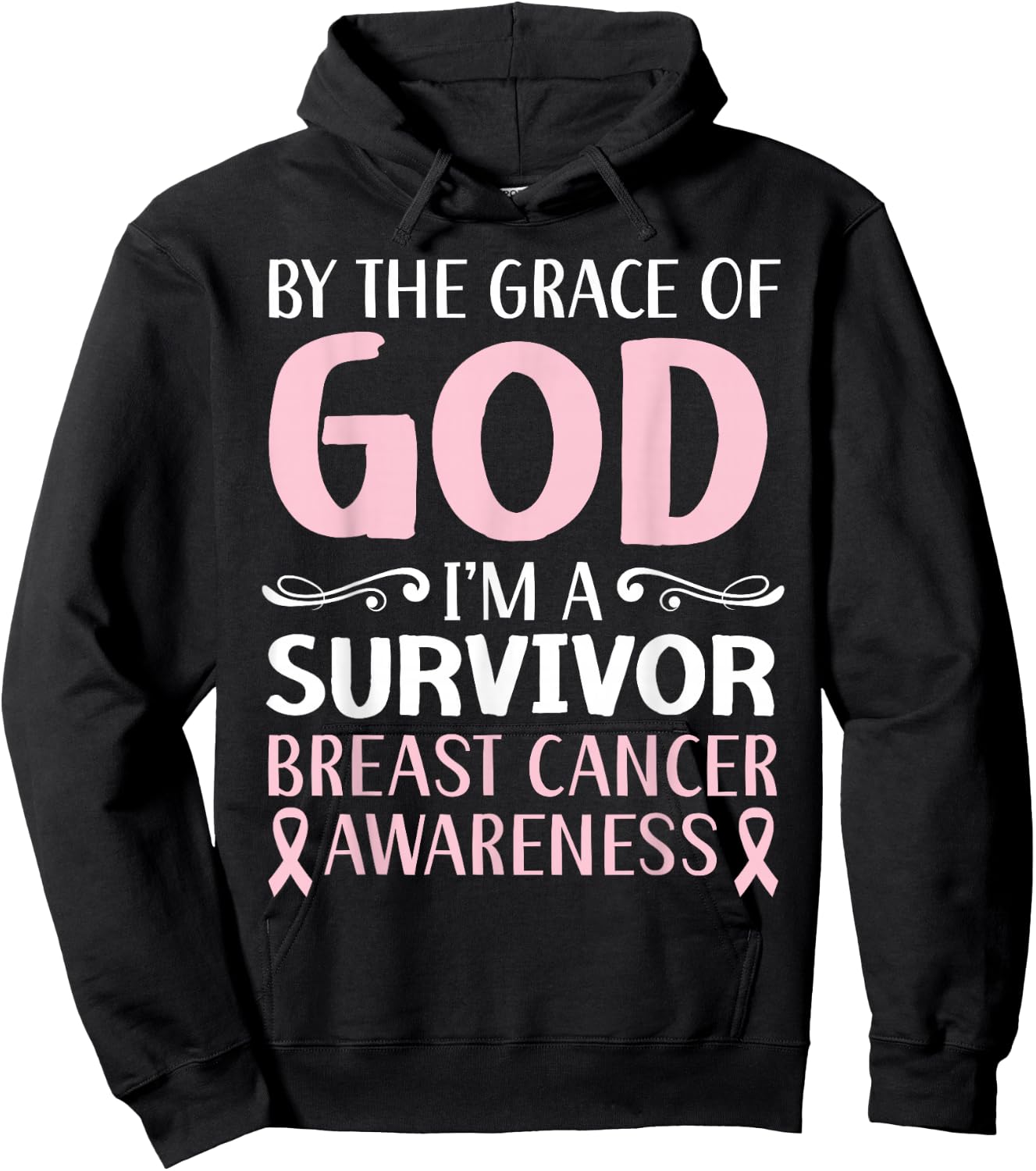 By The Grace Of God I'm A Survivor Breast Cancer Awareness Hoodie - Hoodie | Black
