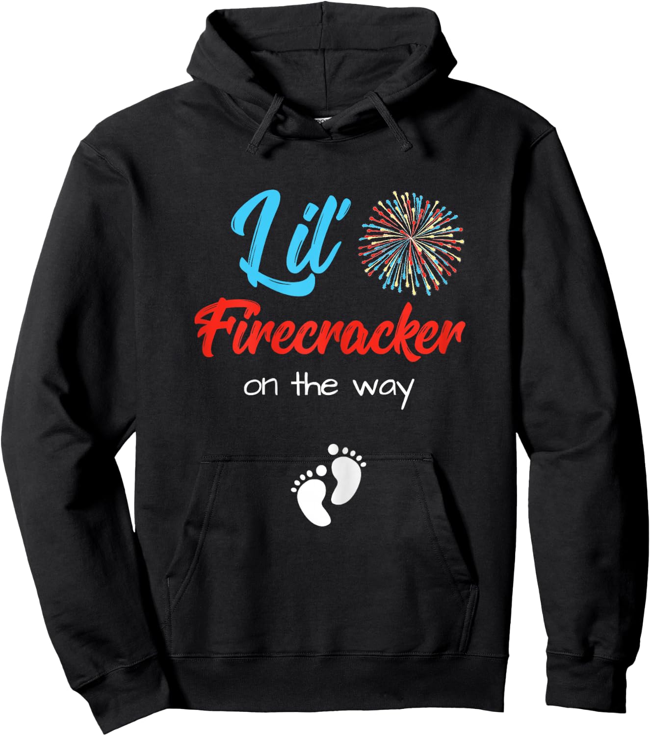 4th of July Pregnancy Shirt Lil' Firecracker On The Way Women Hoodie - Hoodie | Black