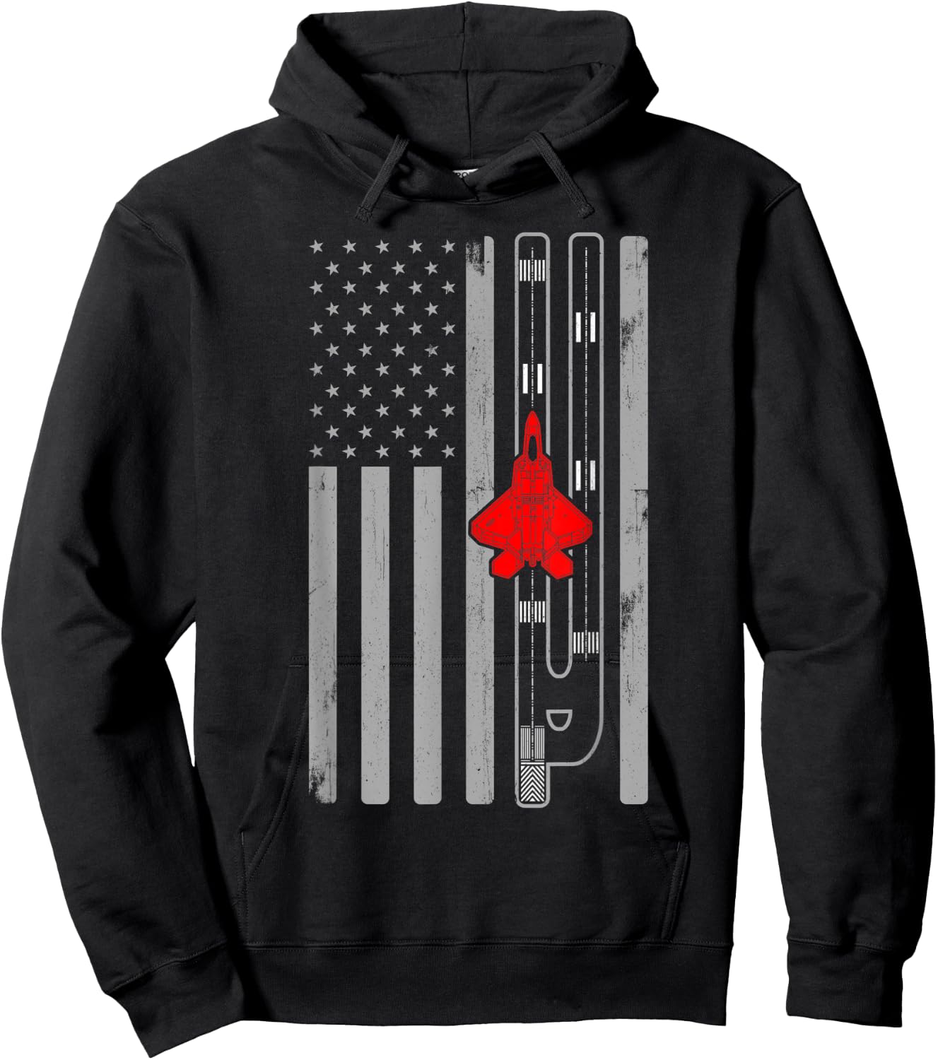 F22 Raptor Fighter Jet Airplane American Flag Runway F22 Men Hoodie - Hoodie | Black