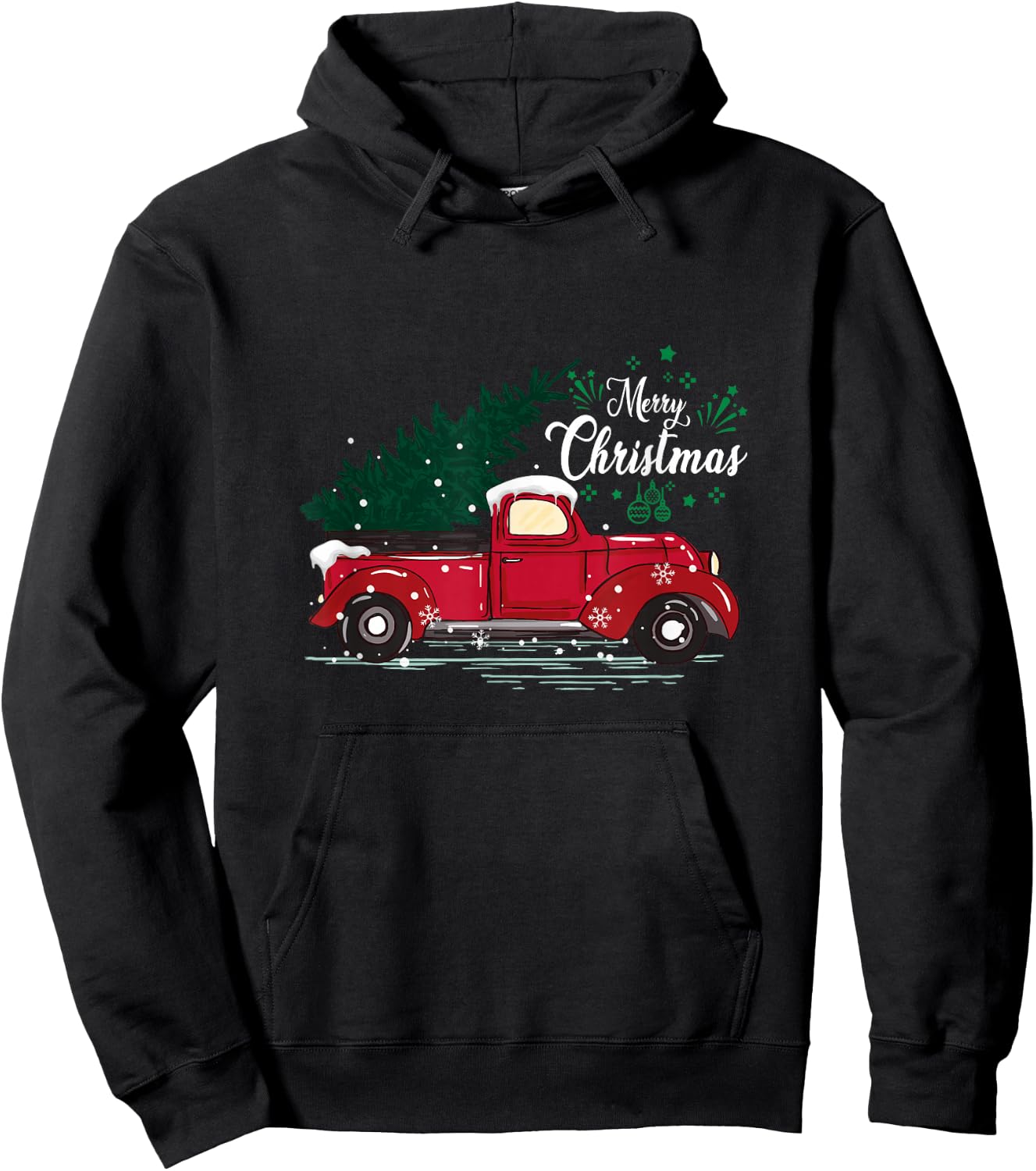 Vintage Red Truck Christmas Tree Hoodie - Hoodie | Black