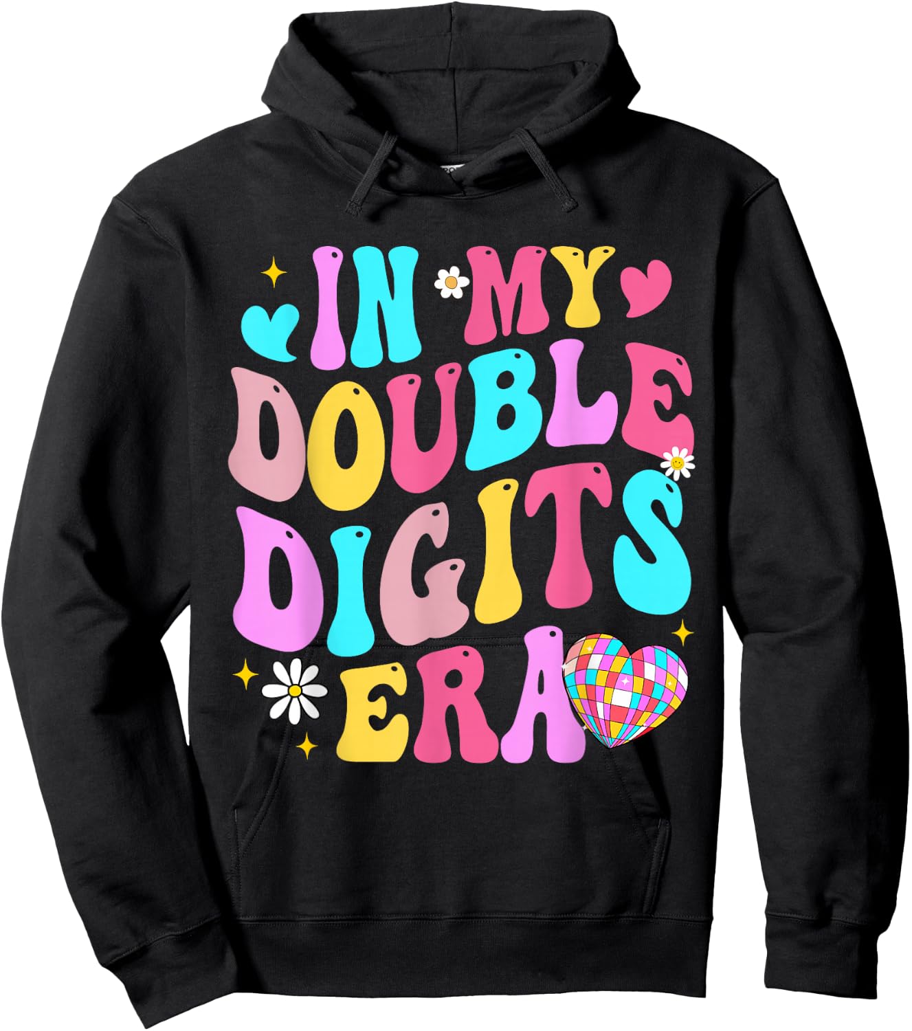 Double Digits Era Retro Birthday Era For Girls Women Hoodie - Hoodie | Black