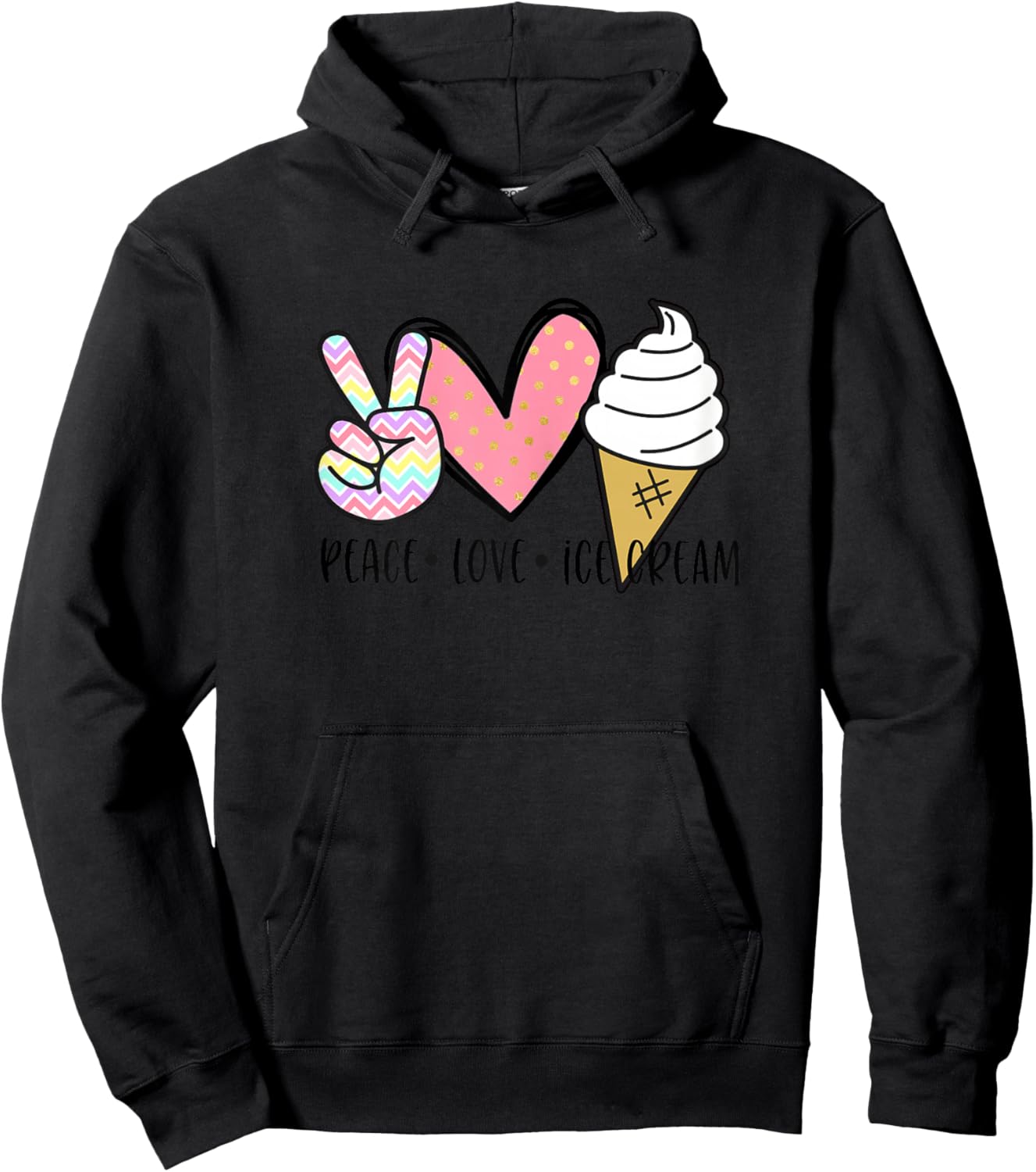 Peace Love Ice Cream Cute for Girls Teens Women Summer Hoodie - Hoodie | Black