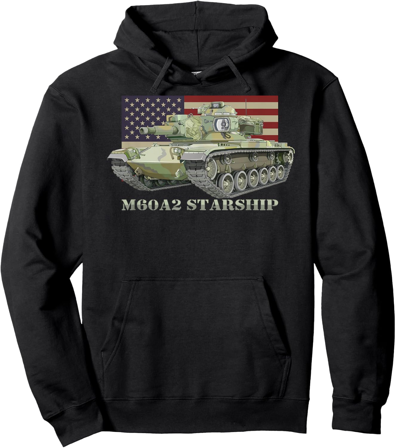 M60A2 Starship Main Battle Tank Diagram American Flag Hoodie - Hoodie | Black