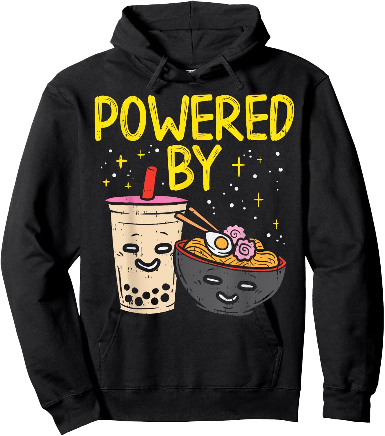 Powered By Ramen Bubble Tea Cute Japanese Noodle Foodie Gift Hoodie - Hoodie | Black
