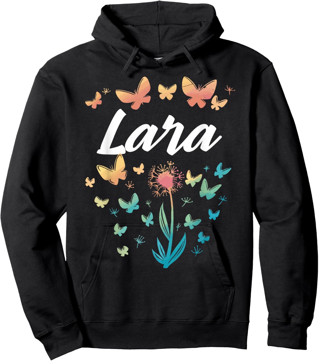 Lara Birthday Sister Butterfly Dandelion Name Lara Hoodie - Hoodie | Black