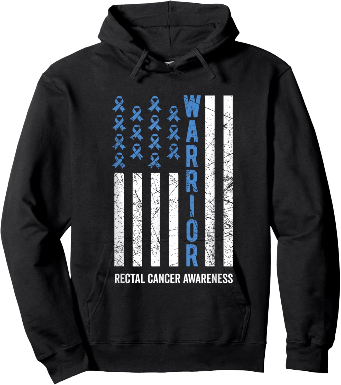 Warrior Dark Blue Ribbon Rectal Cancer Awareness Hoodie - Hoodie | Black
