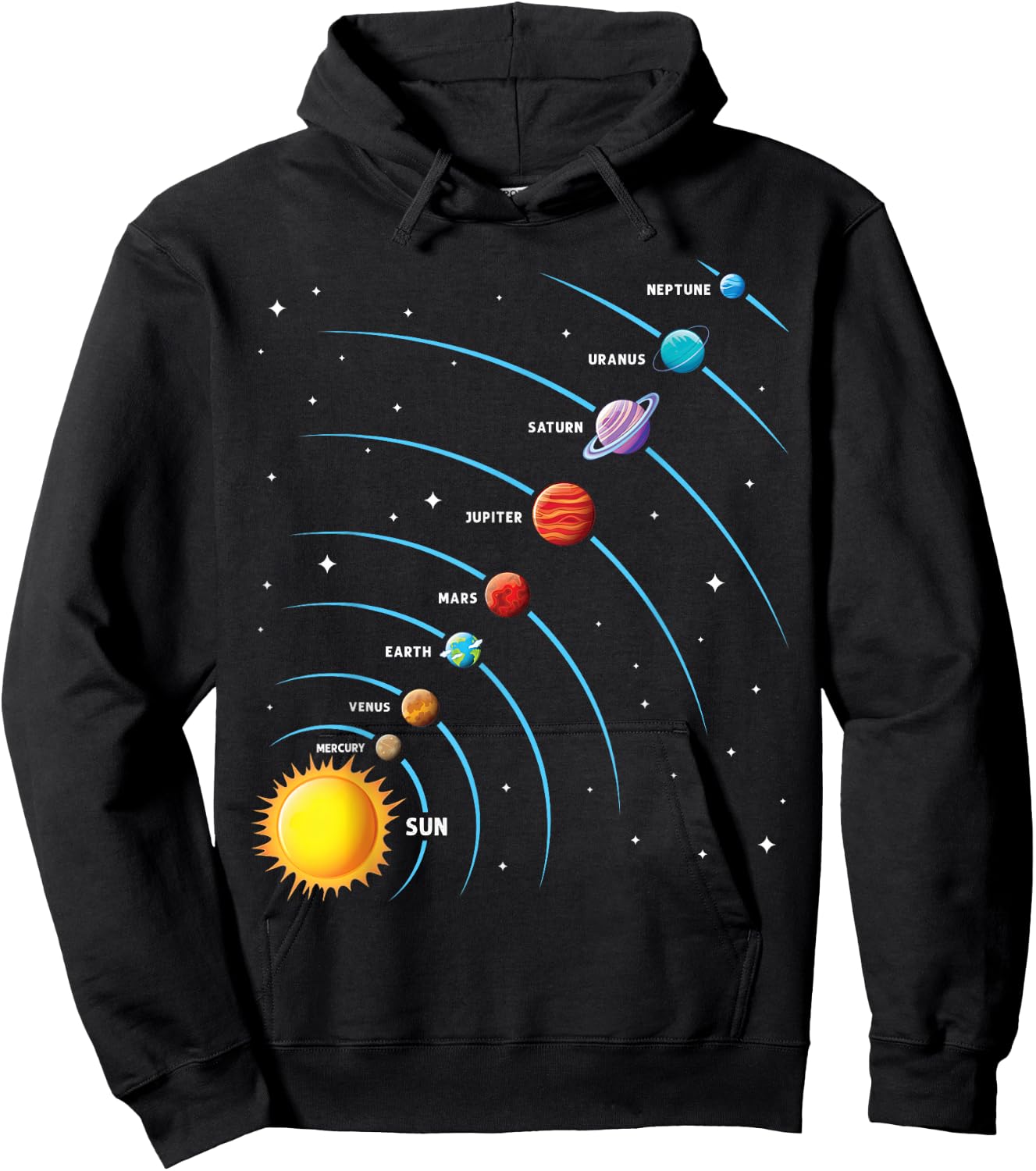Solar System Colorful Space Planets Educational Kids Hoodie - Hoodie | Black