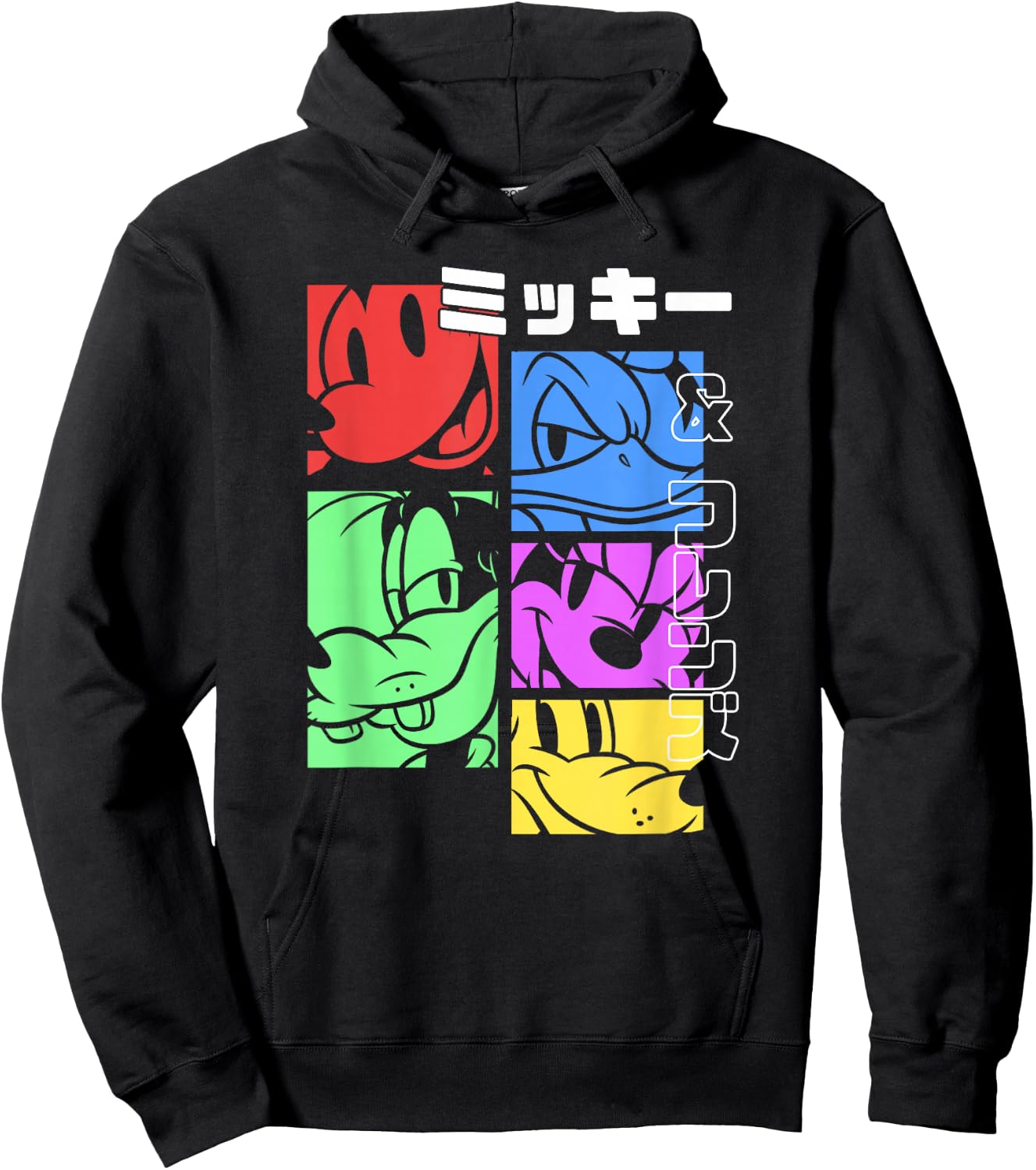 Disney Mickey and Friends Pop Character Panels Katakana Hoodie - Hoodie | Black
