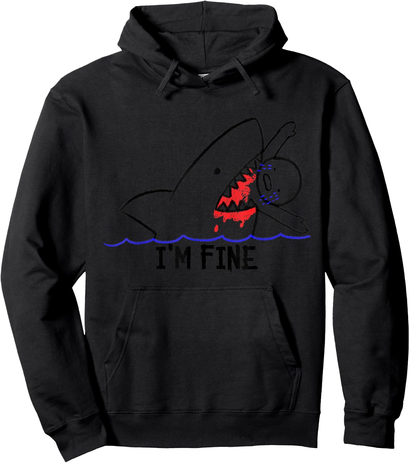 I'm Fine Shark Attack Bloody Funny Man Eating Stick Person Hoodie - Hoodie | Black