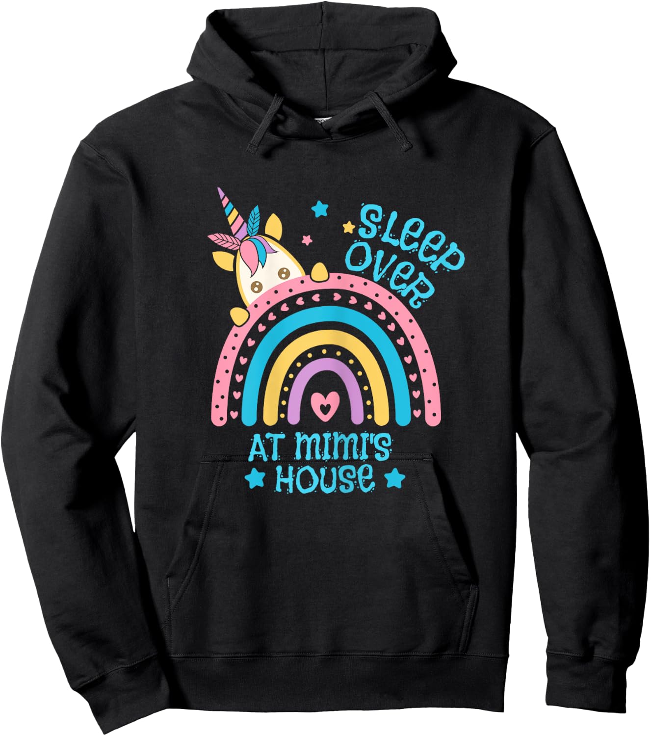 Sleepover At Mimi's House Rainbow Unicorn Slumber Party Hoodie - Hoodie | Black